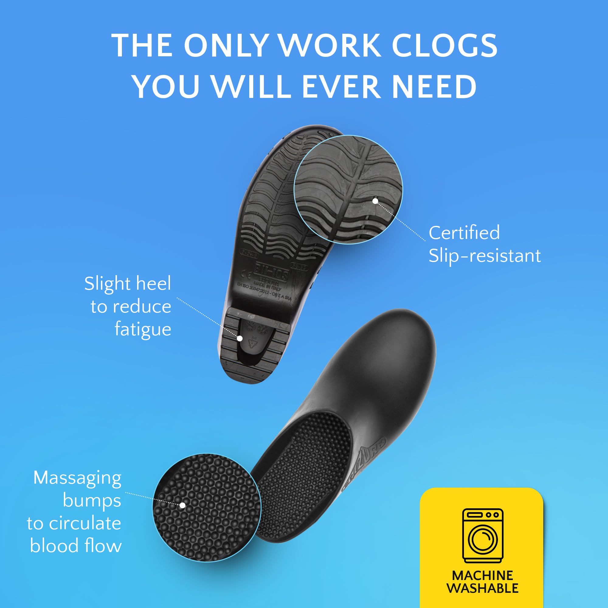 Best CALZURO Classic Work Clogs - Slip-Resistant Unisex Nursing Shoes & Kitchen Clogs for Men & Women - Autoclavable Rubber Safety Footwear for Healthcare, Food Service & Hospital Use