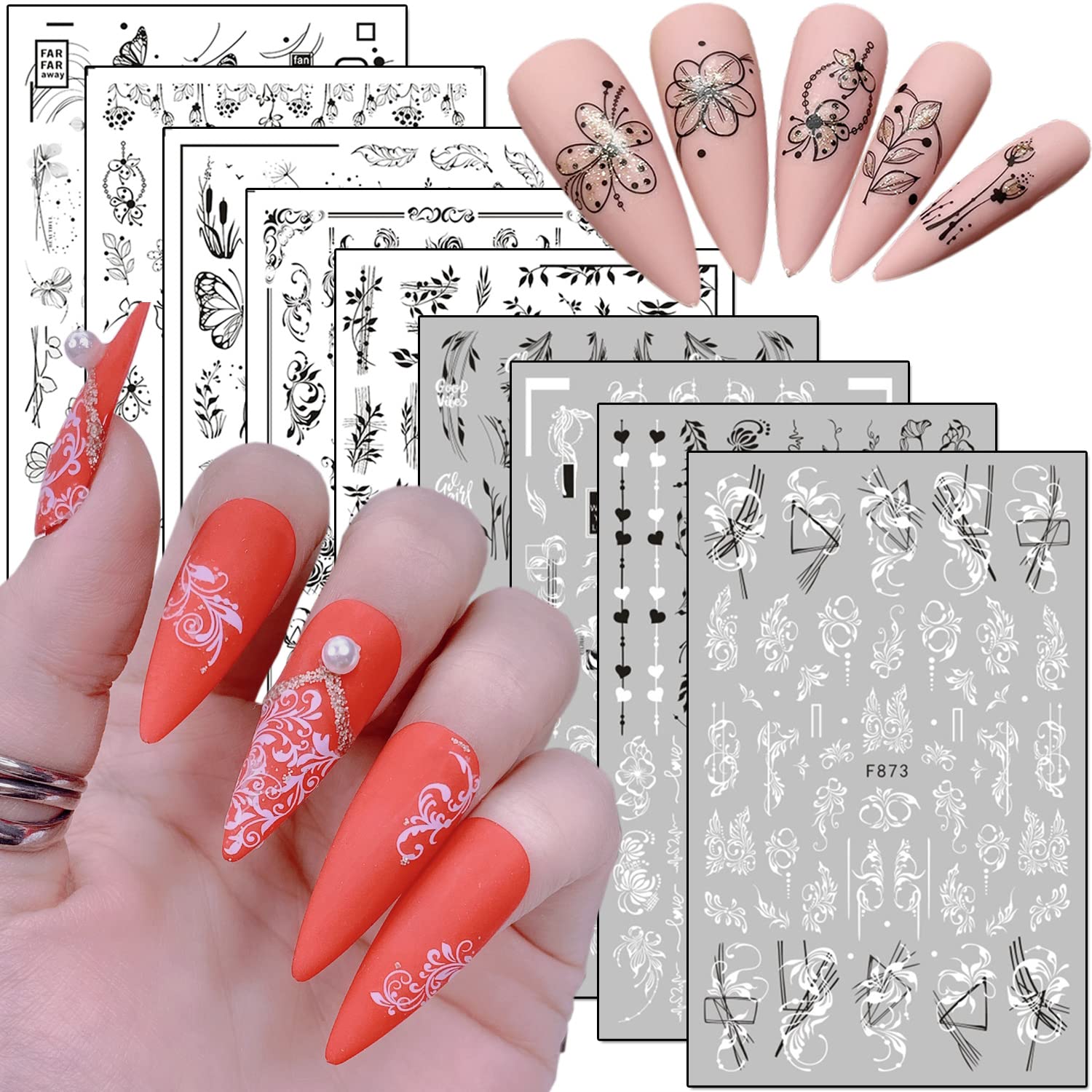 Holographic 3D Flower Nail Stickers - Self-Adhesive Floral Leaf Butterfly Nail Art Decals for Women | Manicure Nail Design Tips | Resin Blossom Nail Decor | Perfect for DIY Nail Art, Salon Use & Special Occasions