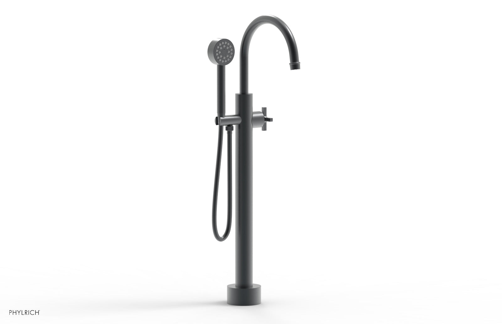 HEX MODERN Low Floor Mount Tub Filler with Cross Handle & Hand Shower - Model 501 46 03 | Perfect for Modern Bathroom Renovations & Spa-Like Shower Experiences