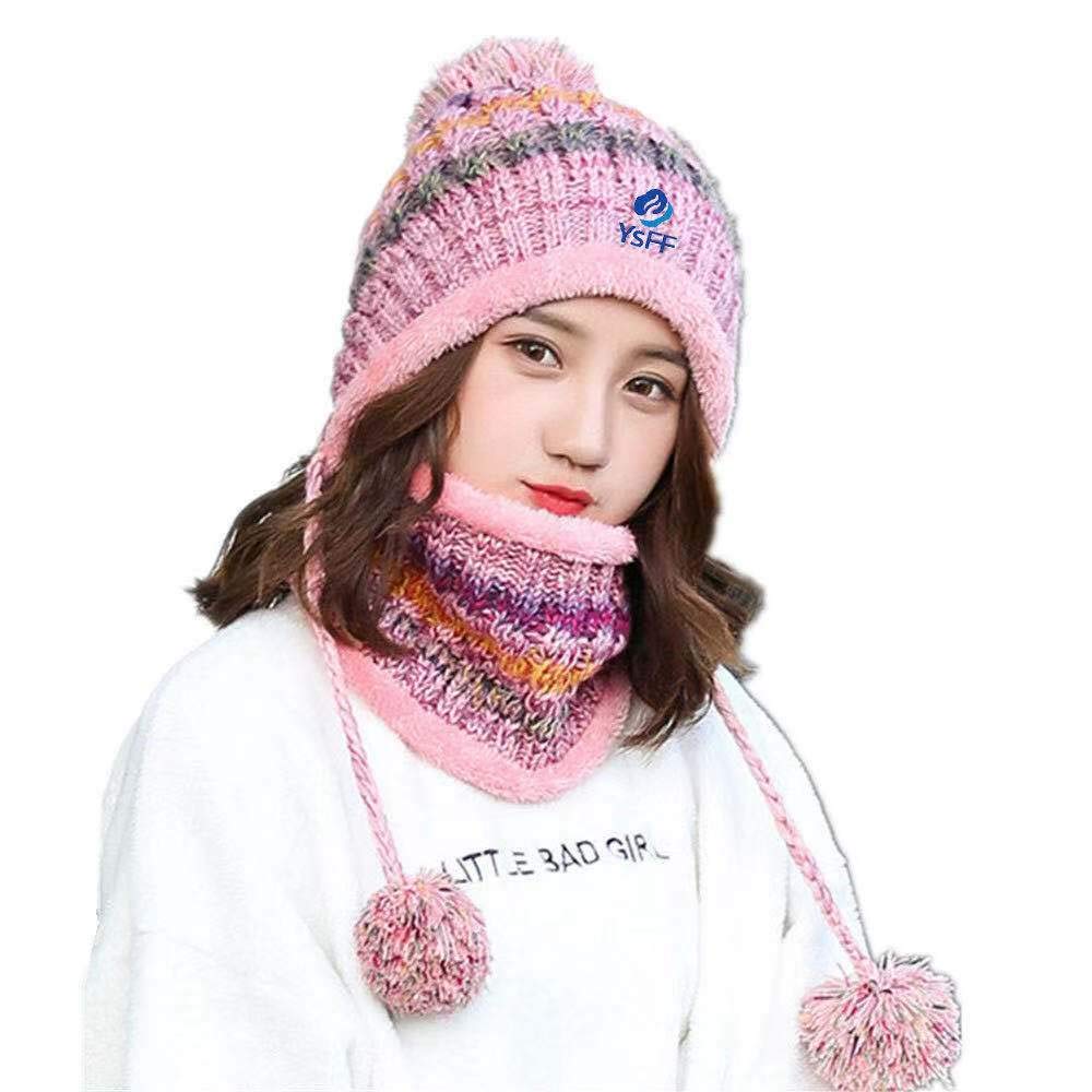 Women's Knit Beanie Hat with Faux Fur Pom - Warm Winter Skull Cap & Neck Gaiter Set for Women and Girls | Cold Weather Accessories for Outdoor Activities