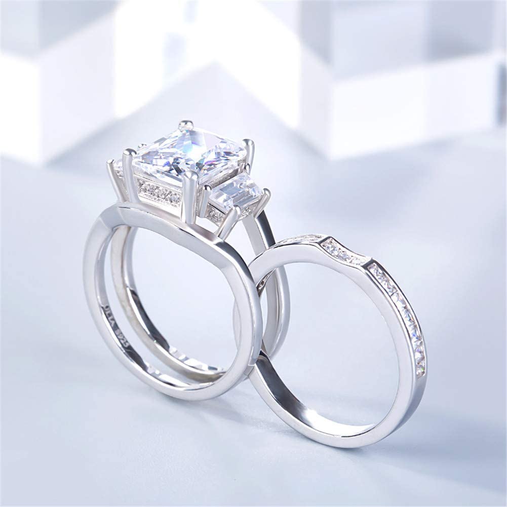 Jeulia 5 Carat Three Stone Engagement Ring Set - Sterling Silver Cubic Zirconia Wedding Band with Side Stones, Interchangeable Bridal Promise Rings for Women - Perfect for Proposals, Anniversaries & Special Occasions - Includes Jewelry Gift Box