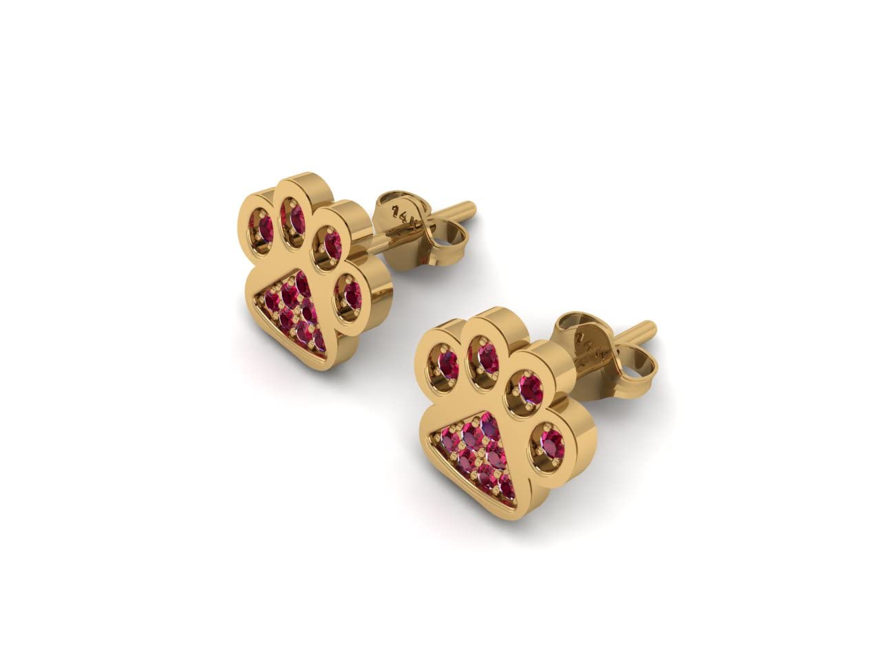 14K Yellow Gold Natural Gemstone Paw Earrings for Women - Valentine's Day Gift, Birthday Present, Anniversary Jewelry | Perfect for Casual Wear, Date Nights & Special Occasions