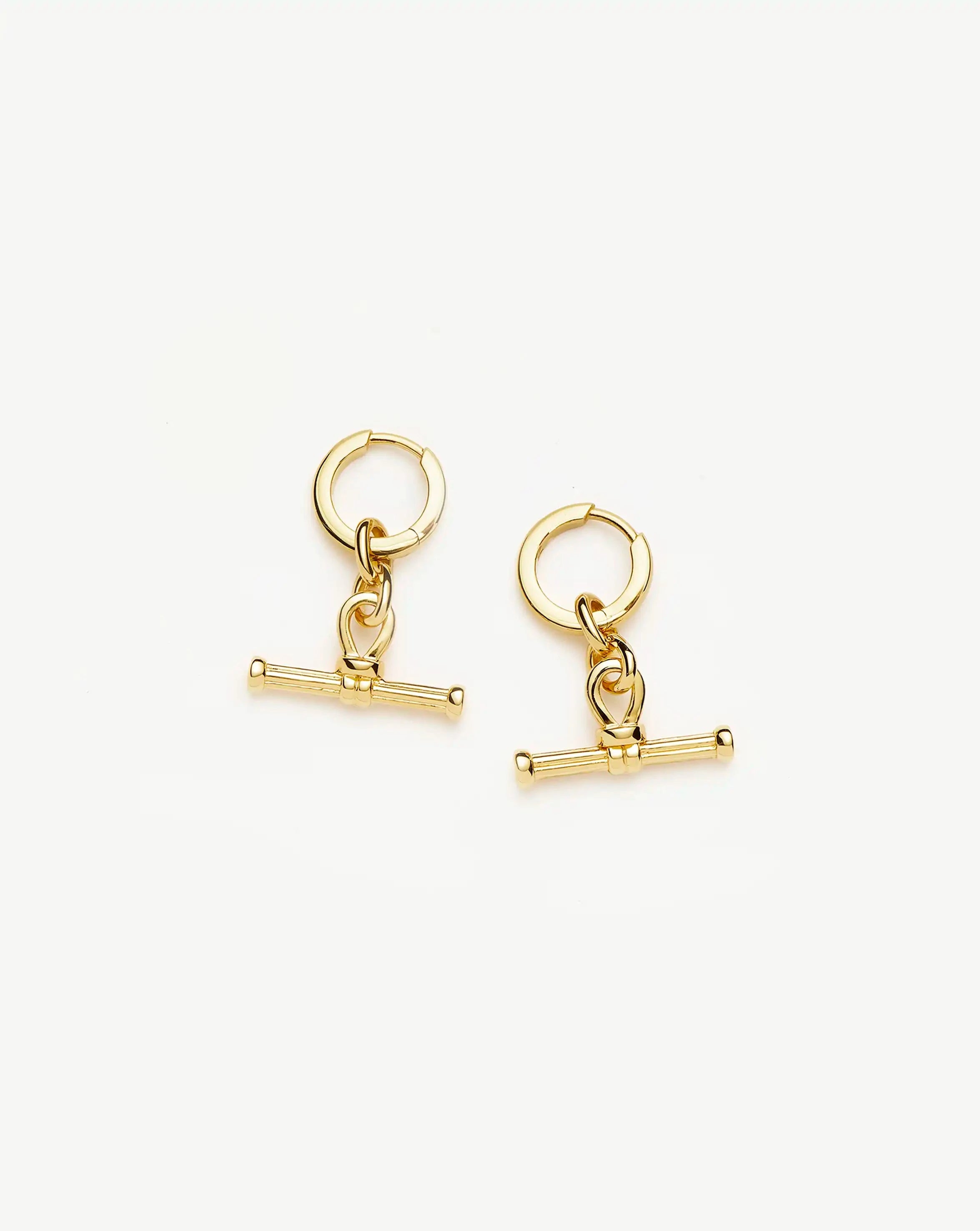 18ct Gold Plated Ridge T Bar Drop Huggie Earrings - Elegant Dangle Earrings for Women, Perfect for Parties, Weddings & Everyday Wear