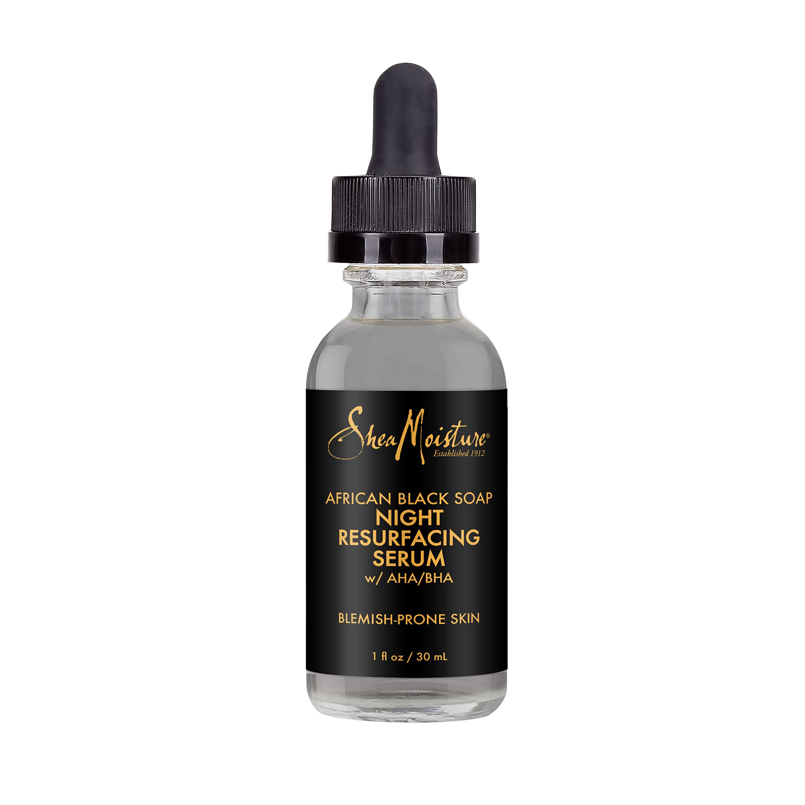 SheaMoisture Overnight Resurfacing Serum for Blemish-Prone Skin - African Black Soap with Shea Butter, 1 oz | Nighttime Acne Treatment & Skin Renewal for Clear, Smooth Complexion | Perfect for Evening Skincare Routine