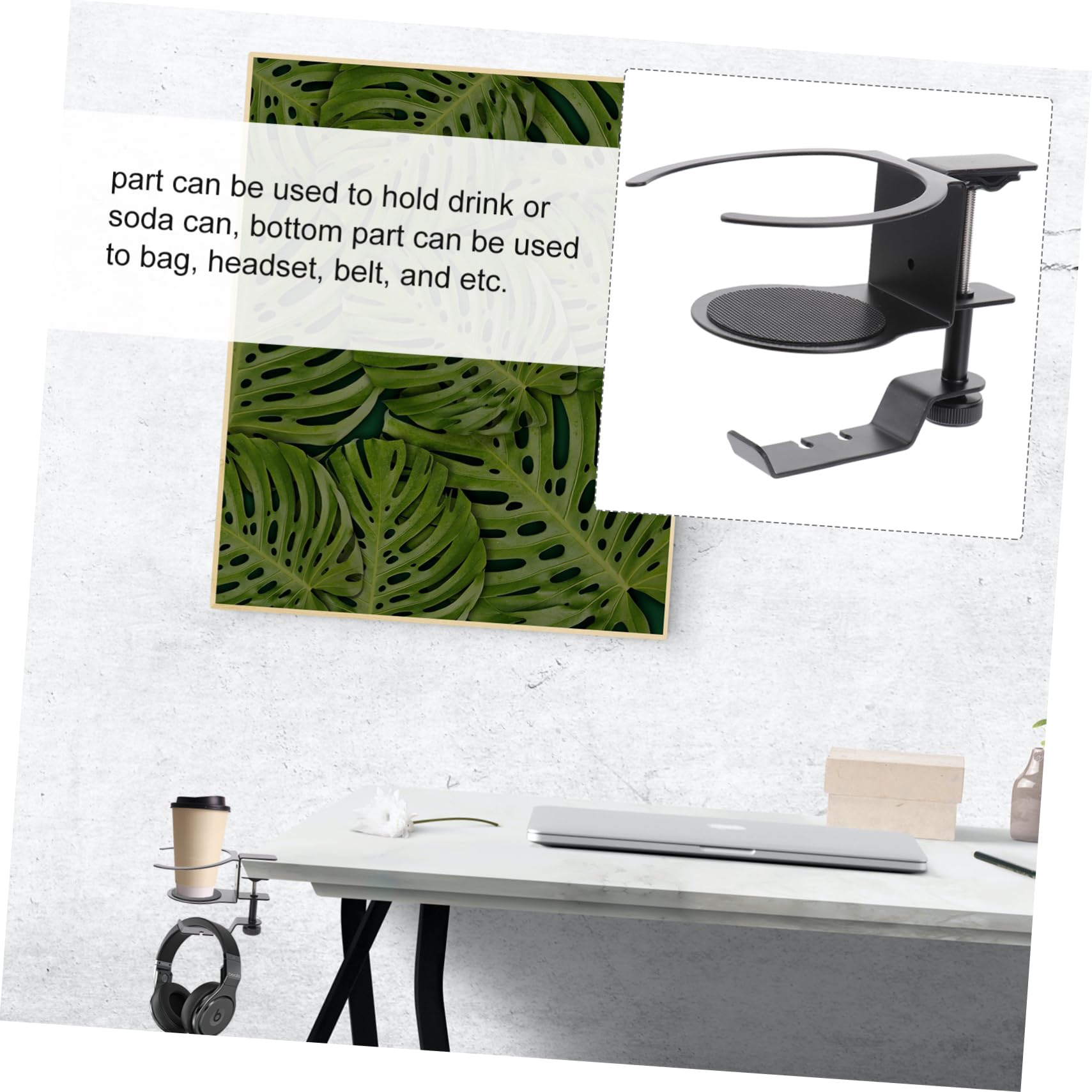 Premium Aluminum Alloy Headphone Stand with Clamp - Universal Headphone Holder for Desk, Computer, Gaming Setup & Office Organization - Perfect for Headphones, Earphones & Drink Storage