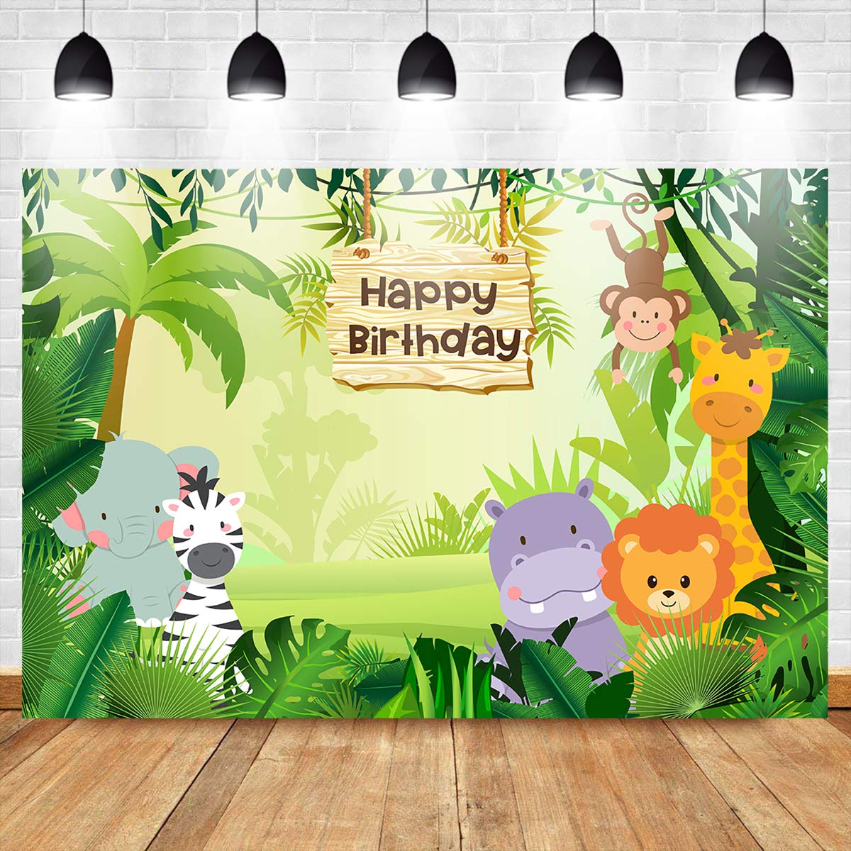 7x5ft Safari Jungle Birthday Backdrop with Wild Animals - Elephant & Monkey Forest Theme Photography Background for Boys' Birthday Parties, Baby Showers & Jungle-Themed Events