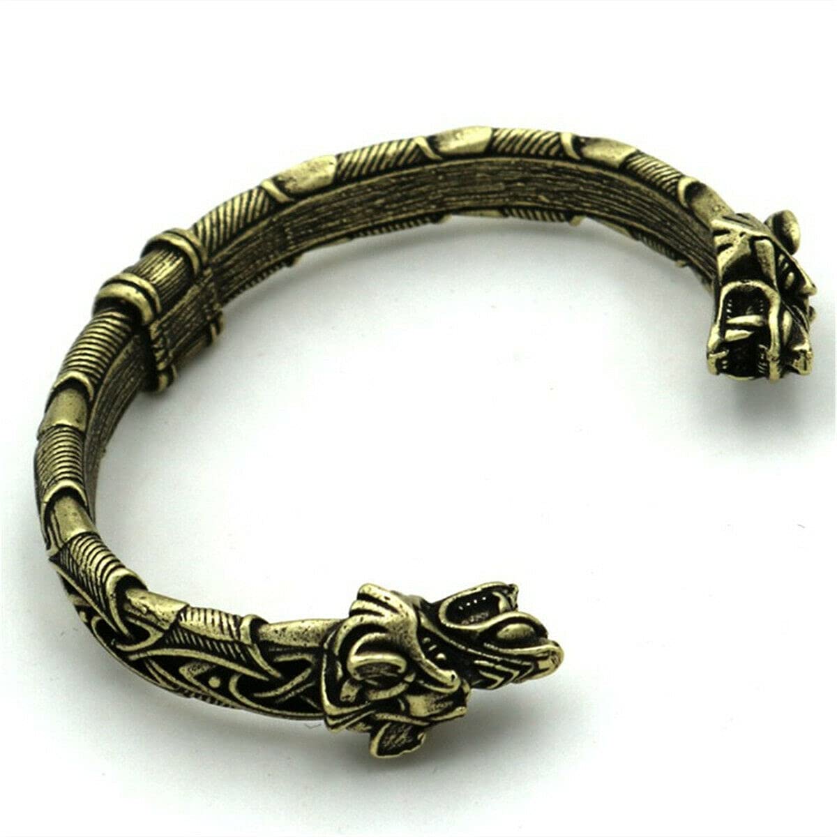 Viking Wolf Head Cuff Bracelet for Men - Norse Mythology Jewelry, Ancient Bronze Alloy Arm Ring - Perfect for LARP, Cosplay, and Viking Enthusiasts
