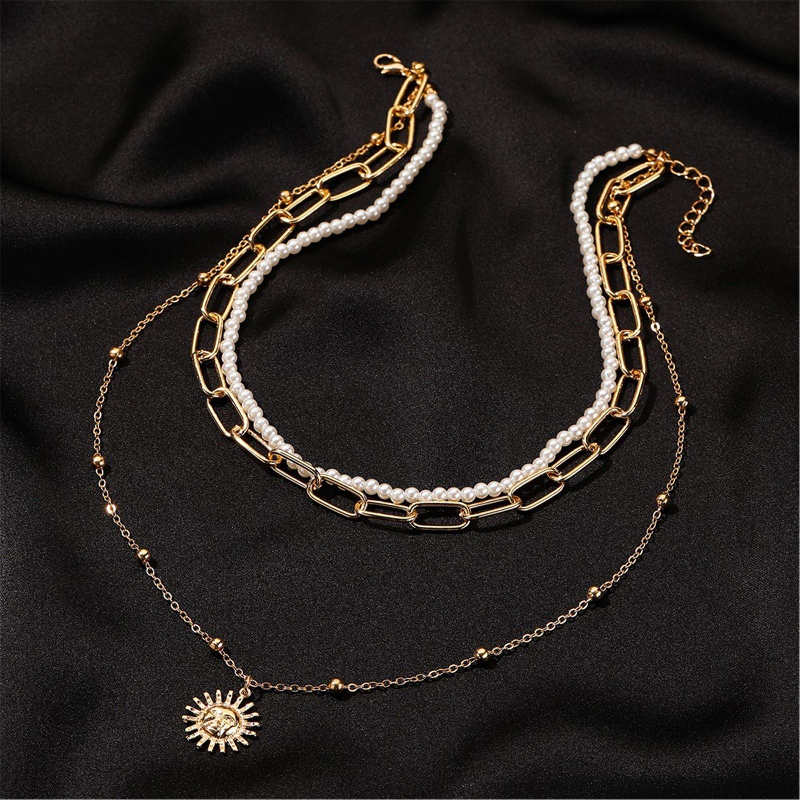 Layered Choker Necklace for Women - Trendy Multi-Layer Pearl Sweater Chain Jewelry - Elegant Gold Necklace Gift for Girlfriend, Wife - Perfect for Date Night, Parties & Everyday Wear (One Size)