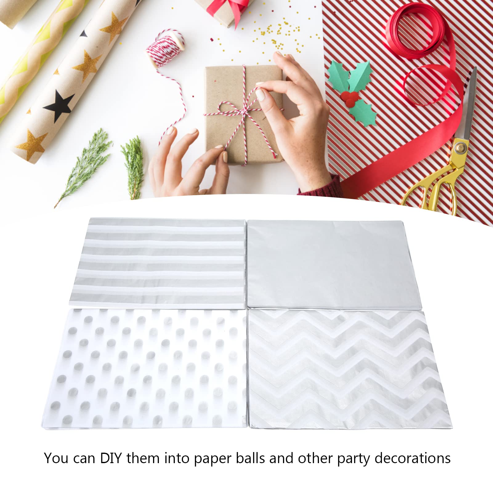 Premium Silver Wrapping Tissue Paper - 40Pcs Bulk White & Metallic Silver Gift Wrap Paper for Birthday, Wedding, Christmas Presents & Party Decorations | Elegant Gift Wrapping for Jewelry, Cosmetics & Luxury Items | Perfect for DIY Crafts, Holiday Gifts & Special Occasions