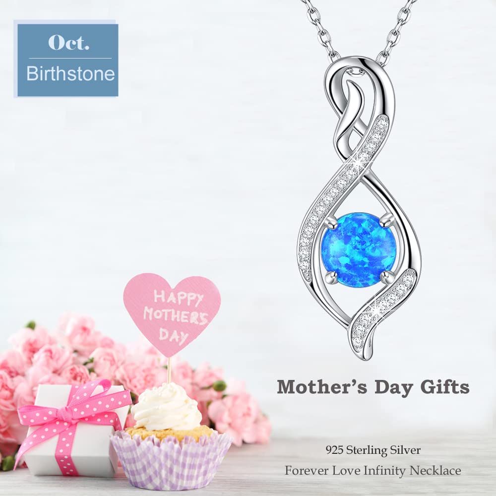 Endless Love Necklace for Women - Aquamarine & Emerald Birthstone Jewelry Gift for Wife, Mom, March, April, May Birthdays, Anniversary, Valentine's Day, Mother's Day
