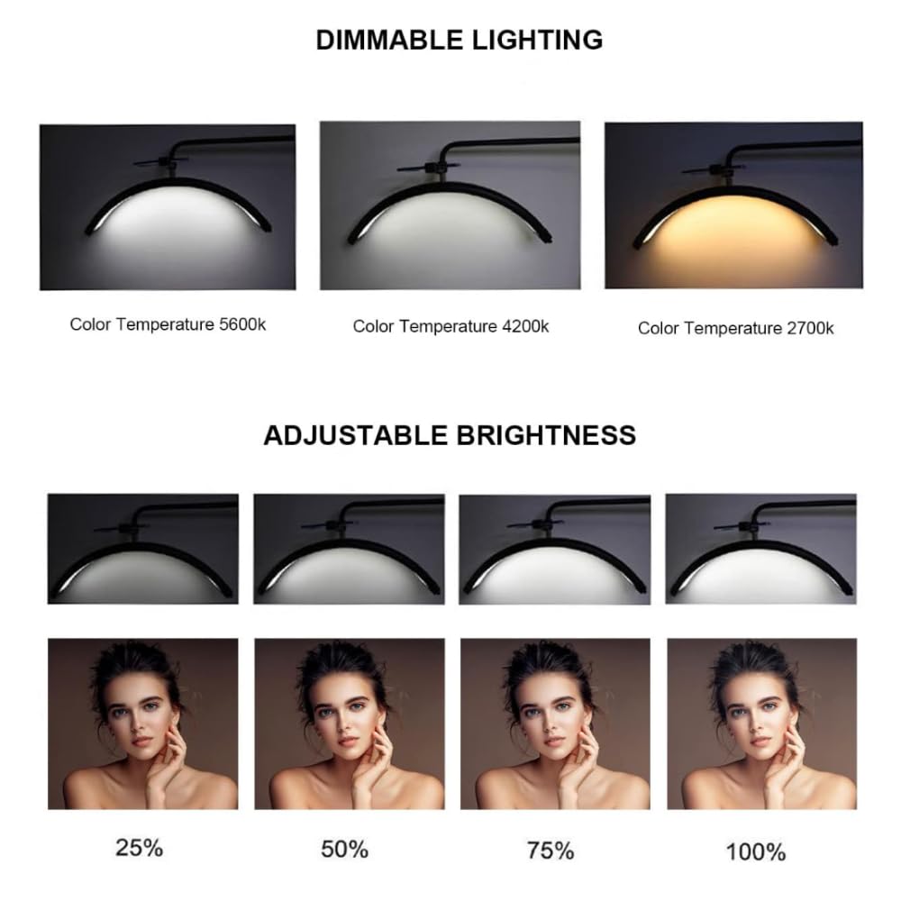 Professional LED Beauty Lamp - Adjustable Eyelash Extension Light, Tattoo Artist & PMU Lighting for Estheticians, Facial Treatments, Eyebrow Microblading - Perfect for Salon, Spa, Skincare & Content Creation (Black)