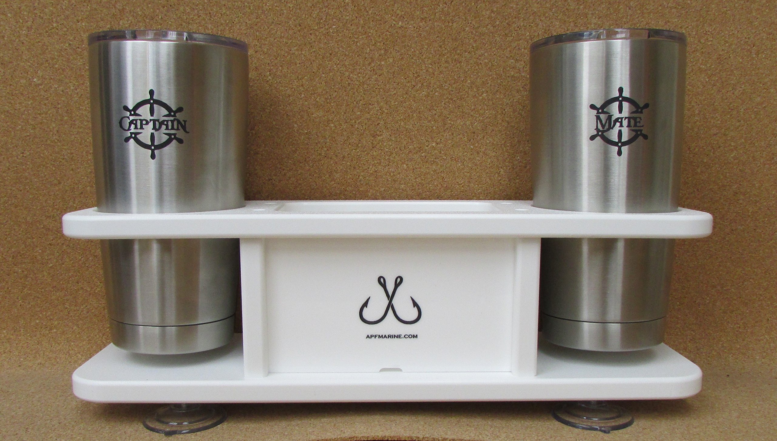 APF MarineTwo Beverage Cup Holder with Storage Box - Holds 2 x 20oz Thermal Tumblers - Perfect for Boats, Cars, and Outdoor Activities