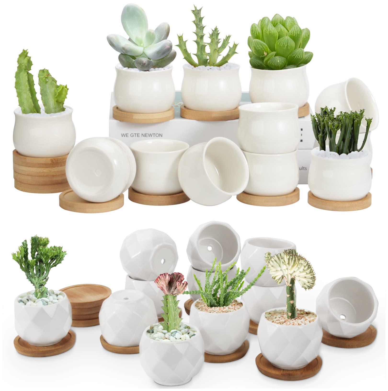 ZOUTOG 12 Pack 2.5 Inch White Mini Ceramic Succulent Pots with Drainage Hole - Small Square Pattern Planters for Indoor Plants, Home Decor, Office Desk, Wedding Favors (Plants Not Included)