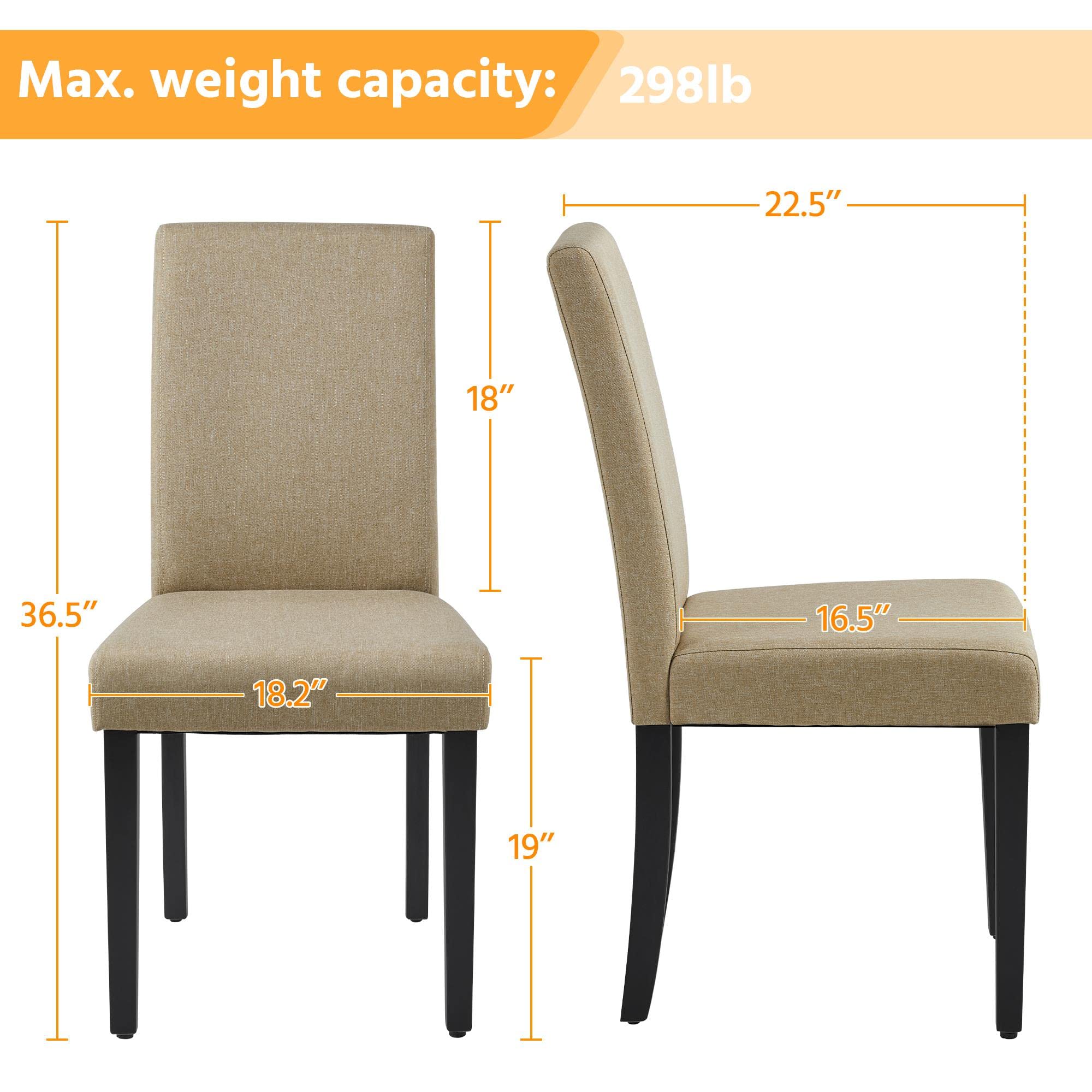Topeakmart Set of 4 Modern Fabric Dining Chairs - Urban Style Parson Chairs with Solid Wood Legs, Armless Side Chairs for Kitchen, Living Room & Dining Room - Khaki - Perfect for Home, Restaurant & Office Use