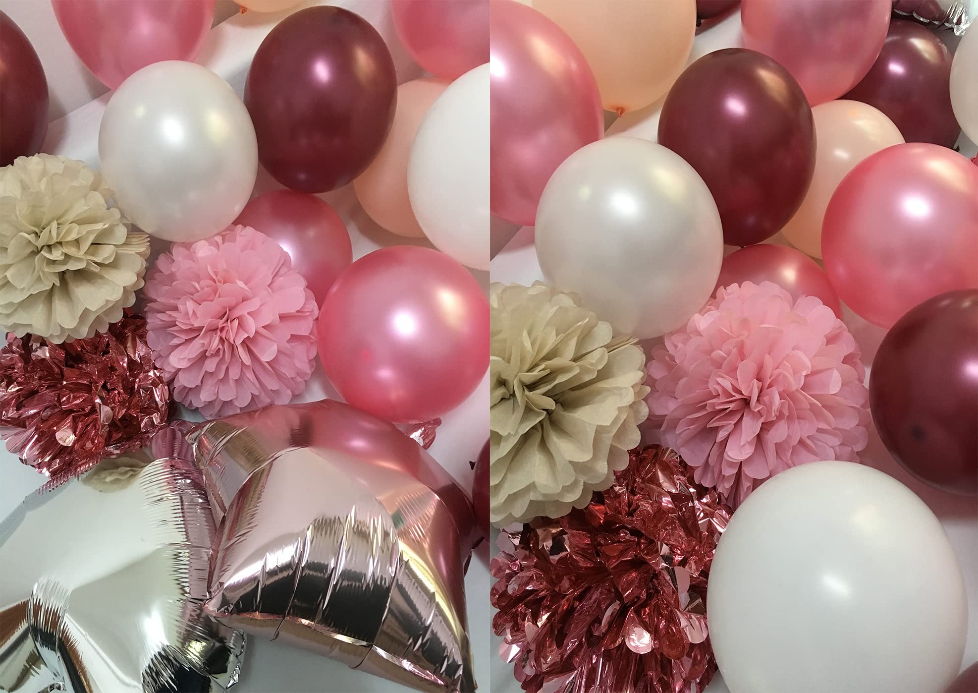 Elegant Pink Birthday Decorations for Women - Happy Birthday Party Balloons, Banner & Burgundy White Pink Pom Poms Set (Pink Silver Burgundy) - Perfect for Birthday Parties, Baby Showers & Bridal Showers