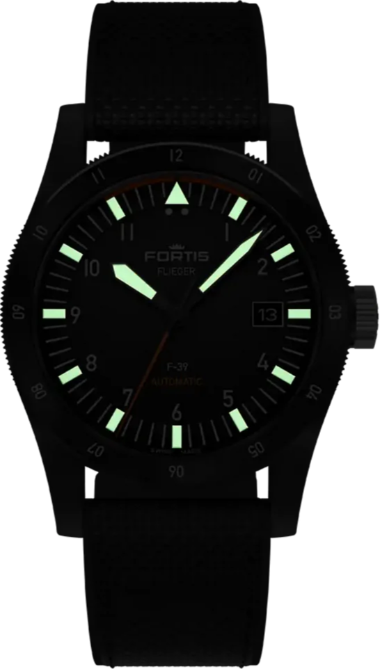 Fortis Flieger F-39 Werk 7 Mission Black Pilot Watch - Swiss Automatic Aviation Timepiece for Men, Perfect for Flying, Travel & Outdoor Adventures