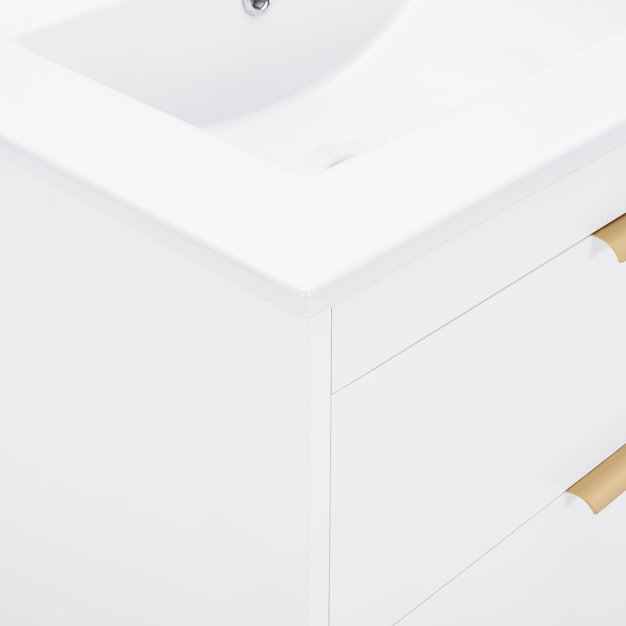 Polibi 24 Inch Floating Wall-Mounted Bathroom Vanity with Integrated Top Sink - White Modern Bathroom Storage Cabinet with 2 Drawers - Perfect for Small Bathrooms, Powder Rooms & Space-Saving Home Decor