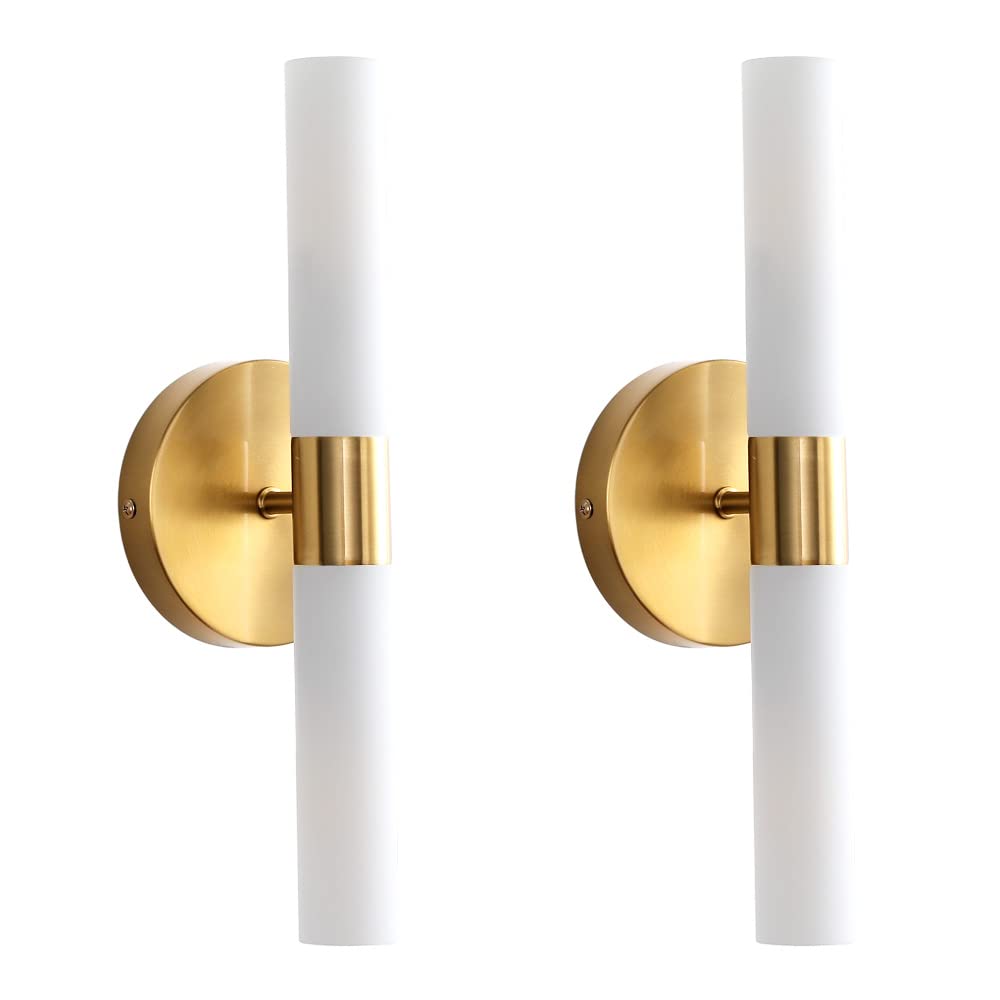 Gold Vanity Lights Set of 2 - Milky Glass Bathroom Wall Sconces for Mirror Lighting, Powder Room & Indoor Decor | Modern Bathroom Fixtures for Vanity, Dressing Area & Home Illumination