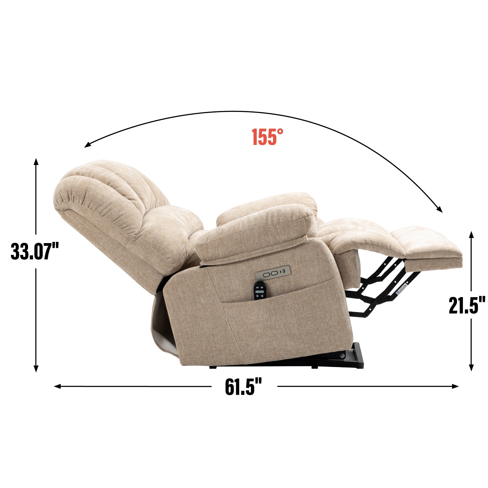 Extra Wide 23-Inch High Back Large Beige Chenille Power Lift Recliner Chair with 8-Point Vibration Massage & Lumbar Heating - Perfect for Living Room, Home Theater & Elderly Comfort