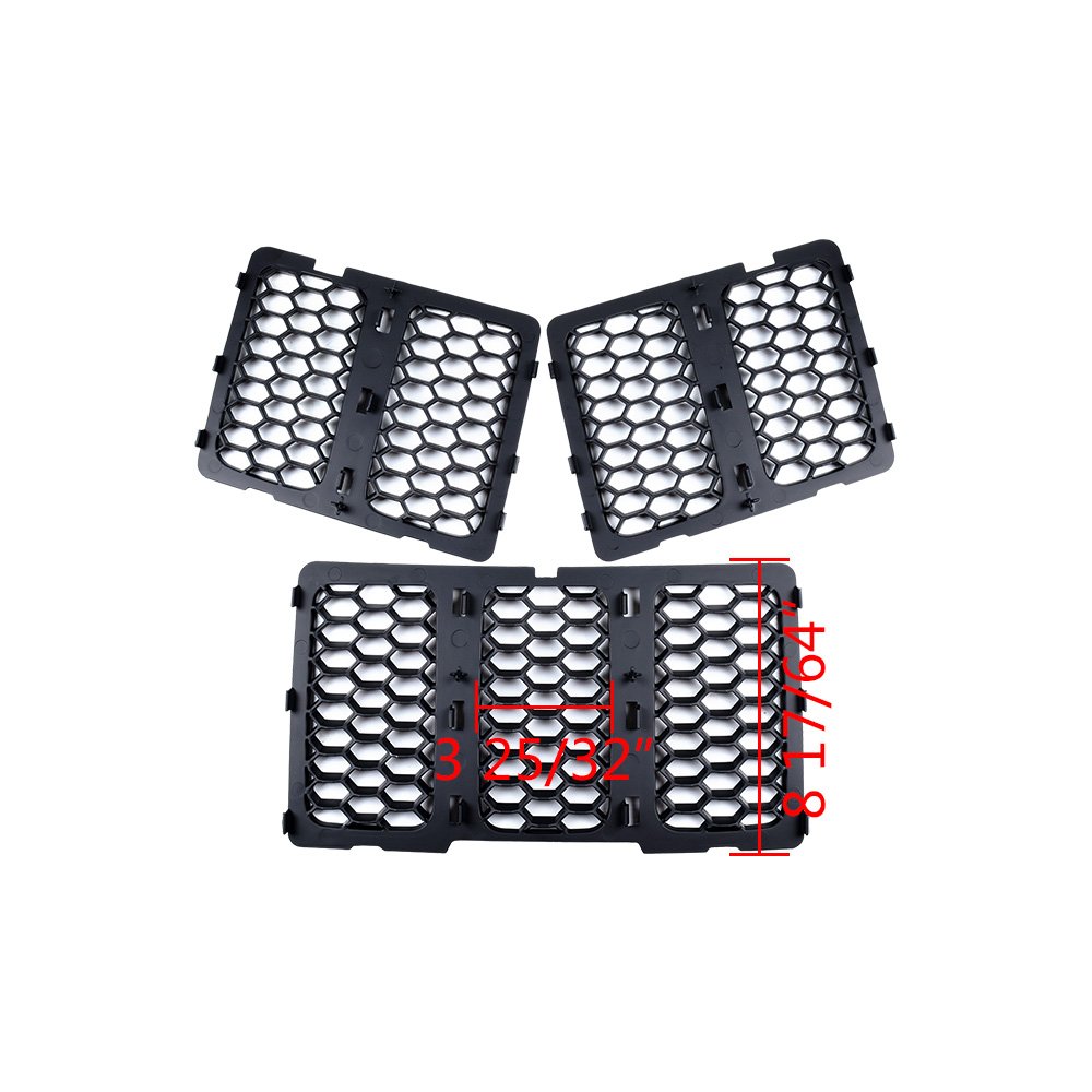 Anzio Honeycomb Matte Mesh Front Grill Glossy Black Grille Inserts - 7pcs Compatible with 2014-2016 Jeep Grand Cherokee | Upgrade Your SUV's Style & Protection for Off-Road Adventures