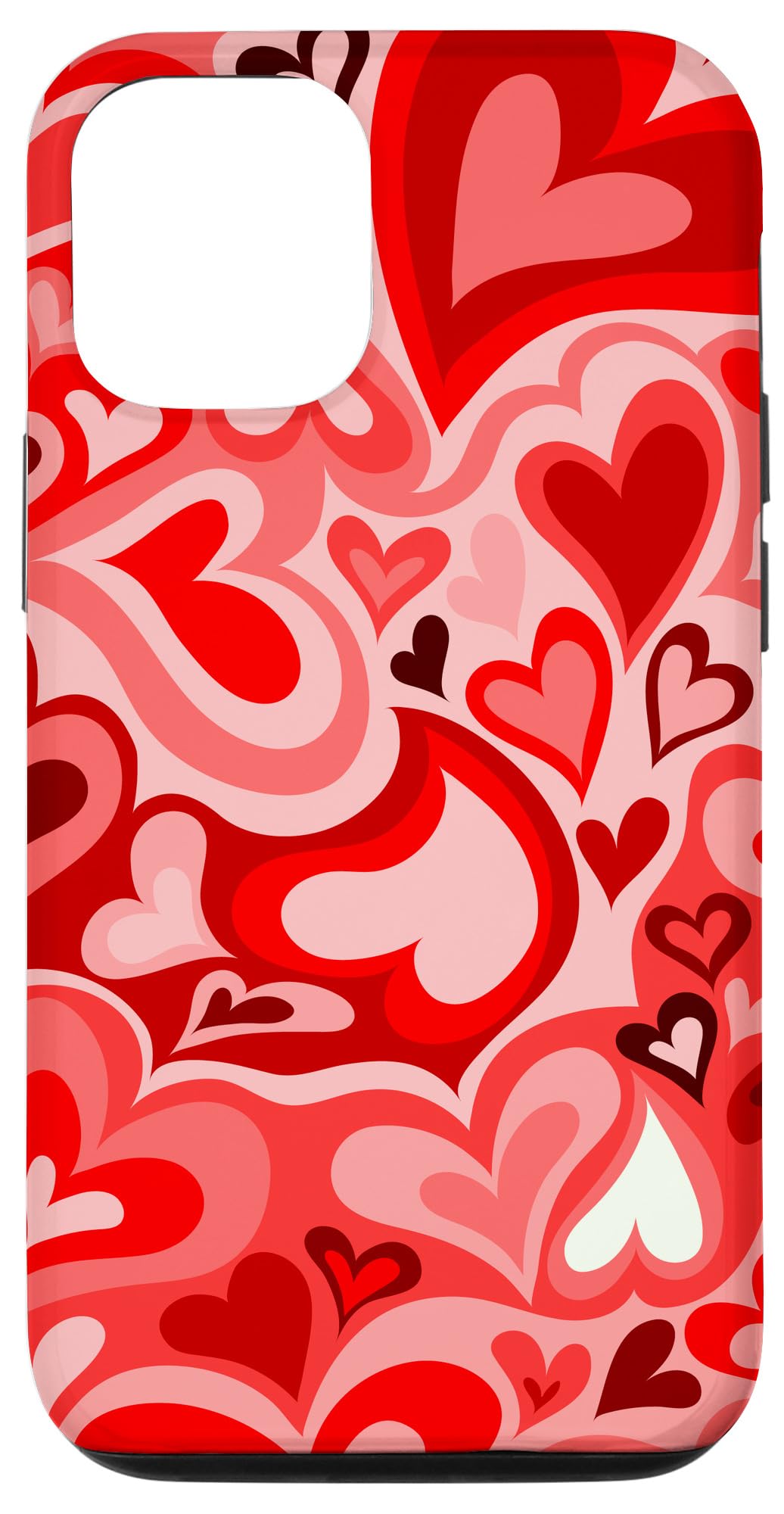 iPhone 12/12 Pro Case - Red Heart Coffee Latte Love Pattern Swirl Design | Trendy & Protective Phone Cover for Valentine's Day, Date Night & Coffee Lovers