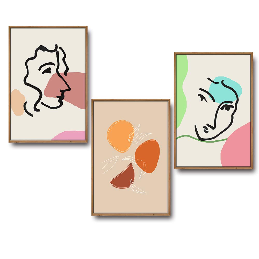 Idea4Wall 3-Piece Framed Canvas Wall Art Set - Modern Brutalist Style Mattis Prints for Living Room & Bedroom Decor - Ready to Hang 16