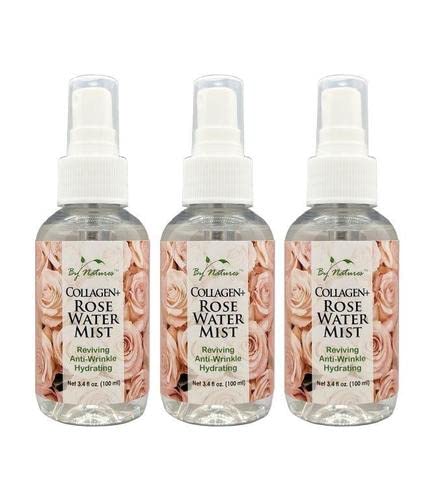 Collagen & Rose Water Facial Mist Travel Size 3.4 oz (Pack of 3) - Hydrating Face Spray for Glowing Skin, Perfect for Travel, Gym & On-The-Go Refreshment