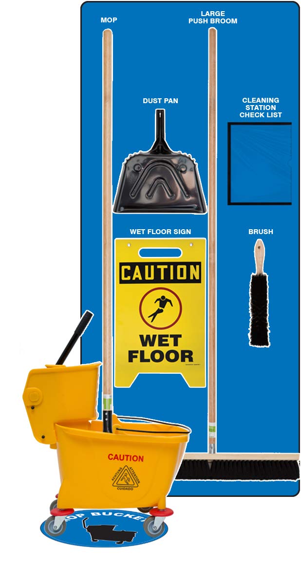 Accuform Clean & Mop Store-Board with Tools - Durable Accu-Shield Material, Blue Board with Black Shadows - Perfect for Retail Stores, Warehouses & Office Cleaning