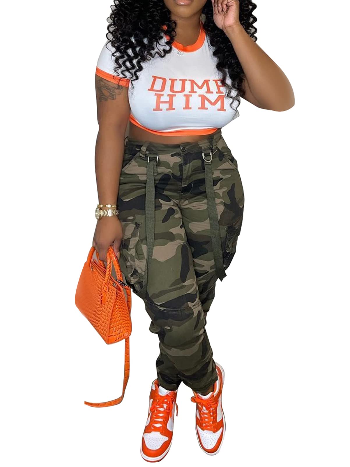 **Seltaon Women's Casual Camo Cargo Pants - Army Fatigue Jogger Sweatpants for Fall, Plus Size & Comfortable | Perfect for Outdoor Hiking, Streetwear & Casual Wear**