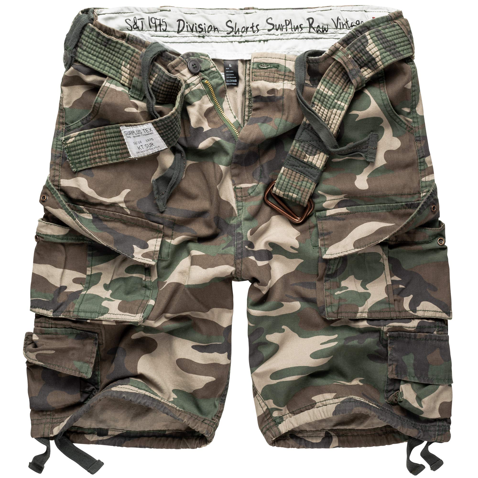Surplus Division Woodland Camo Shorts - Military Style Tactical Shorts for Outdoor Hiking, Camping & Airsoft | Durable & Comfortable