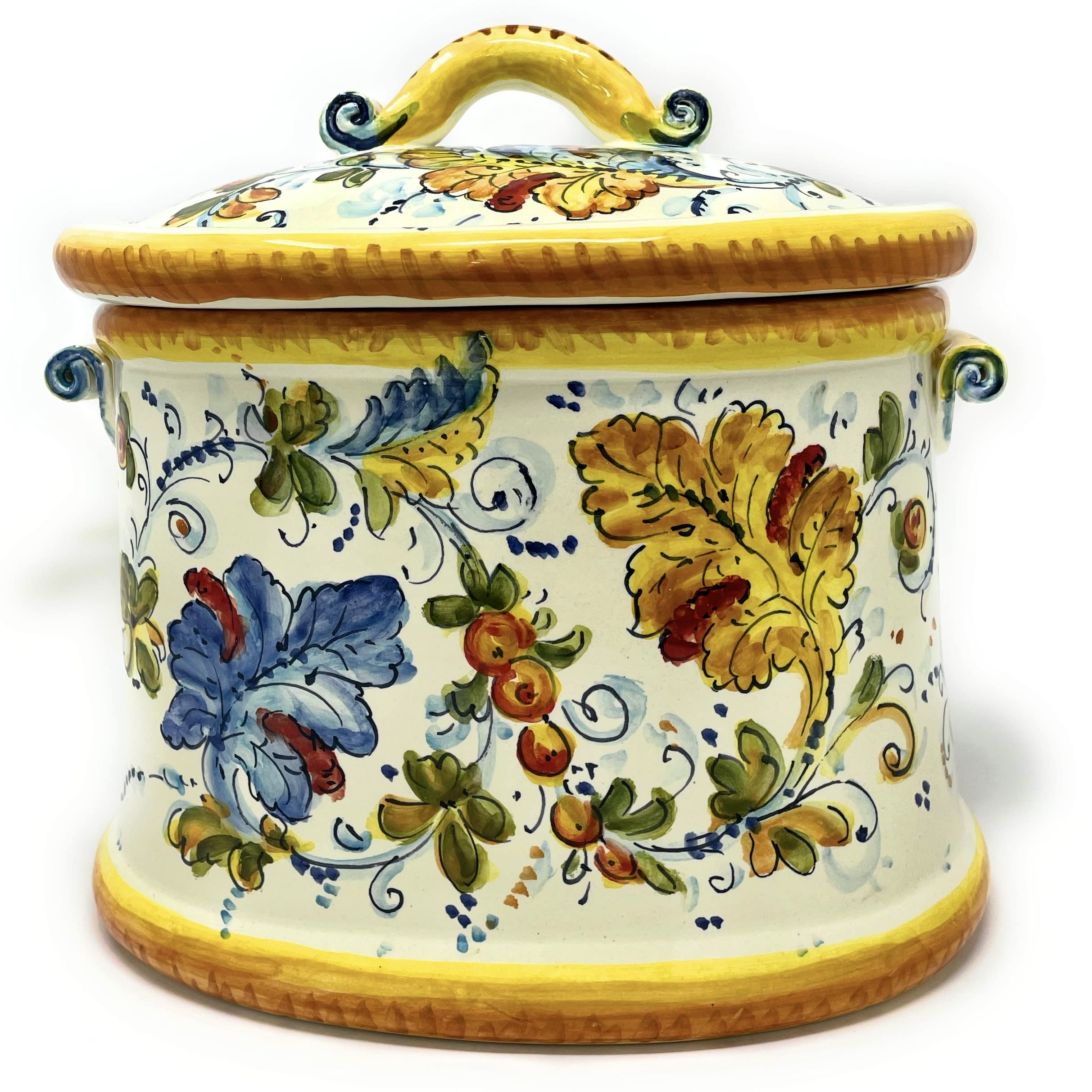 Hand-Painted Italian Ceramic Cookie Jar - Tuscan Rooster Design Art Pottery from Montelupo, Italy | Perfect for Kitchen Storage & Home Decor
