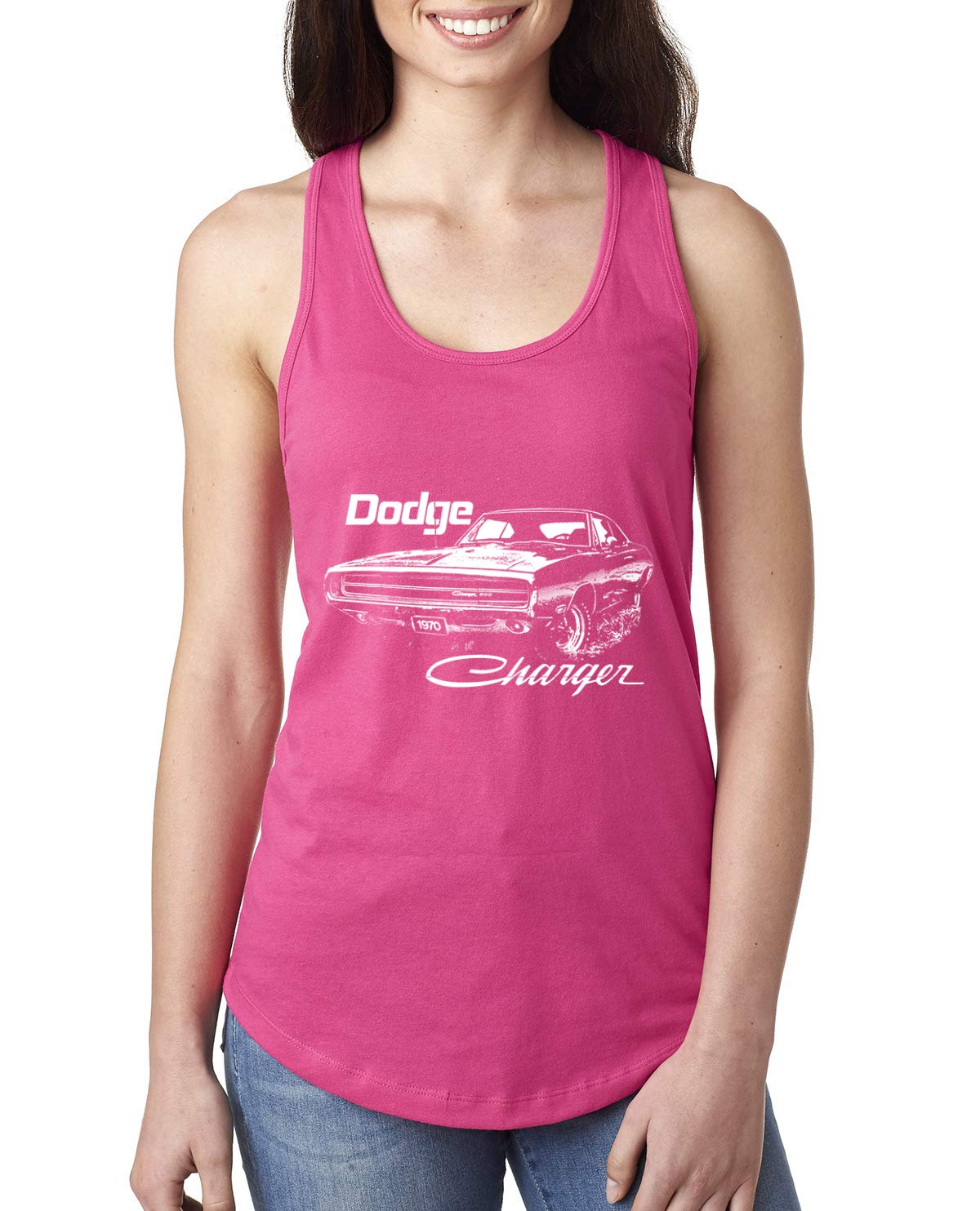 Vintage 1970 Dodge Charger Racing Design Women's Racerback Tank Top - Retro Muscle Car Lover Gift, Gym Workout & Casual Summer Outfit
