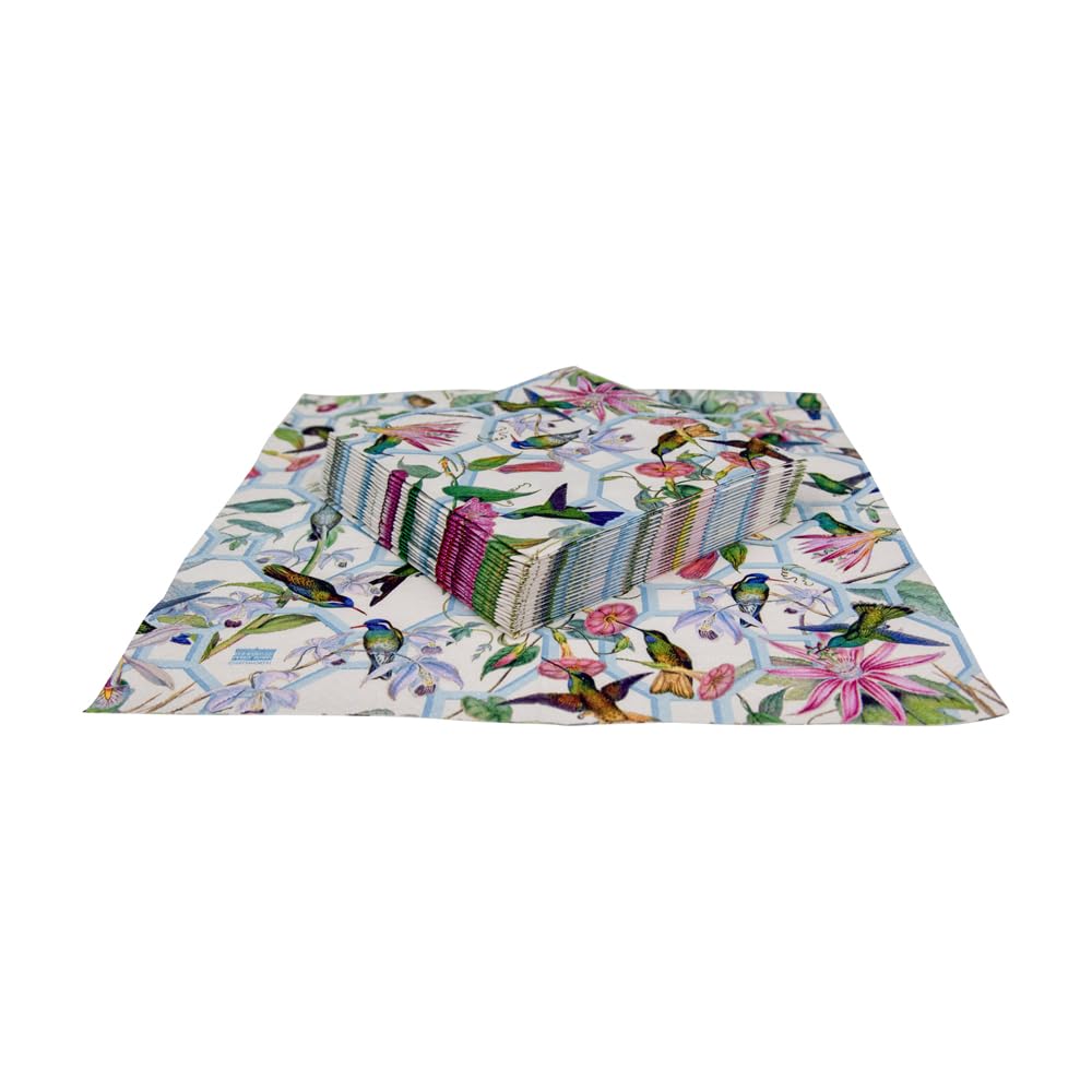 Caspari Hummingbird Trellis Paper Cocktail Napkins - 40 Count, Floral Bird Design, Disposable Party Napkins for Weddings, Bridal Showers & Garden Events