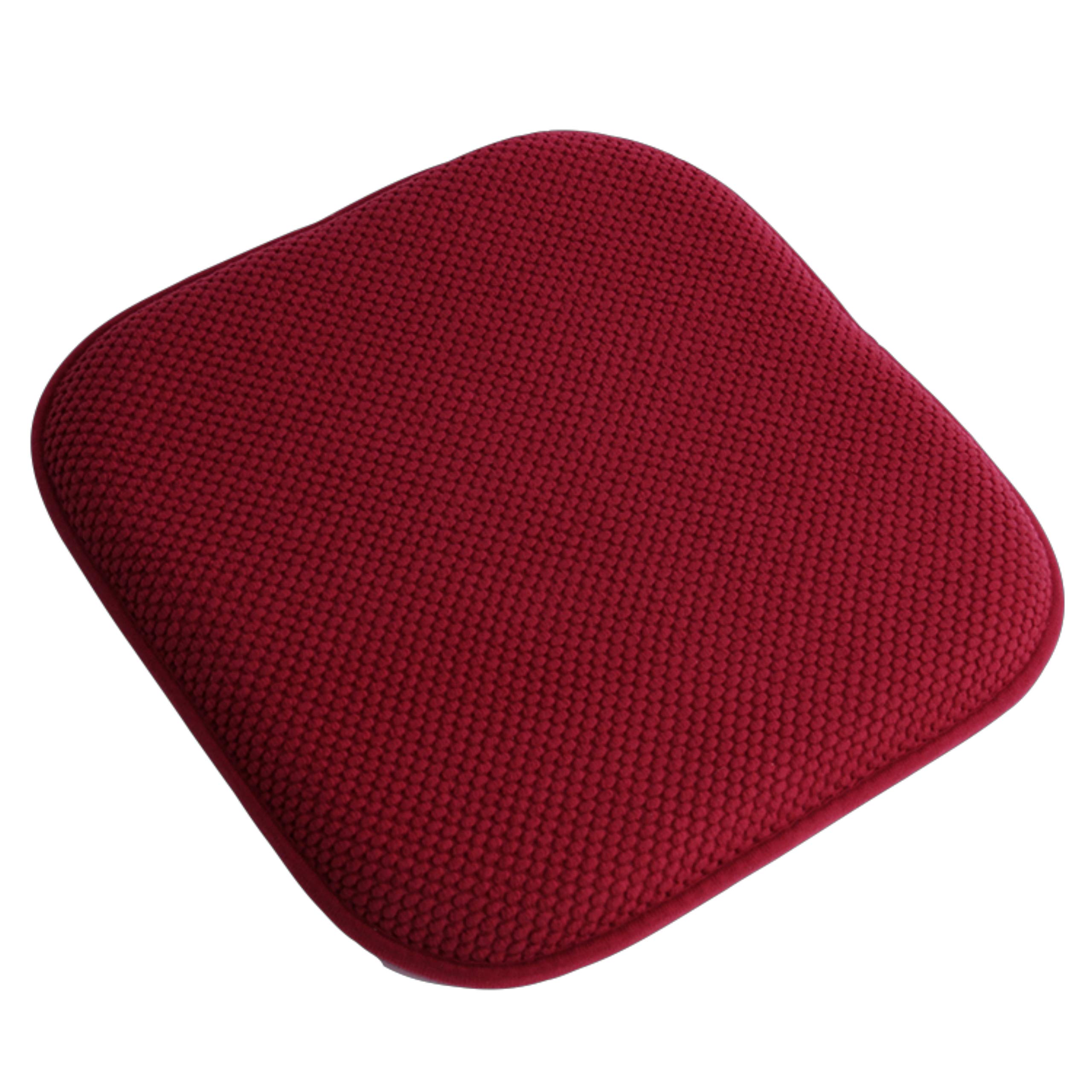 Premium Memory Foam Chair Cushions - 16x16 Inch Thick Comfortable Seat Pads with Honeycomb Design & Non-Slip Rubber Back - 4 Pack Burgundy Kitchen Chair Covers for Dining Room, Office, and Outdoor Use