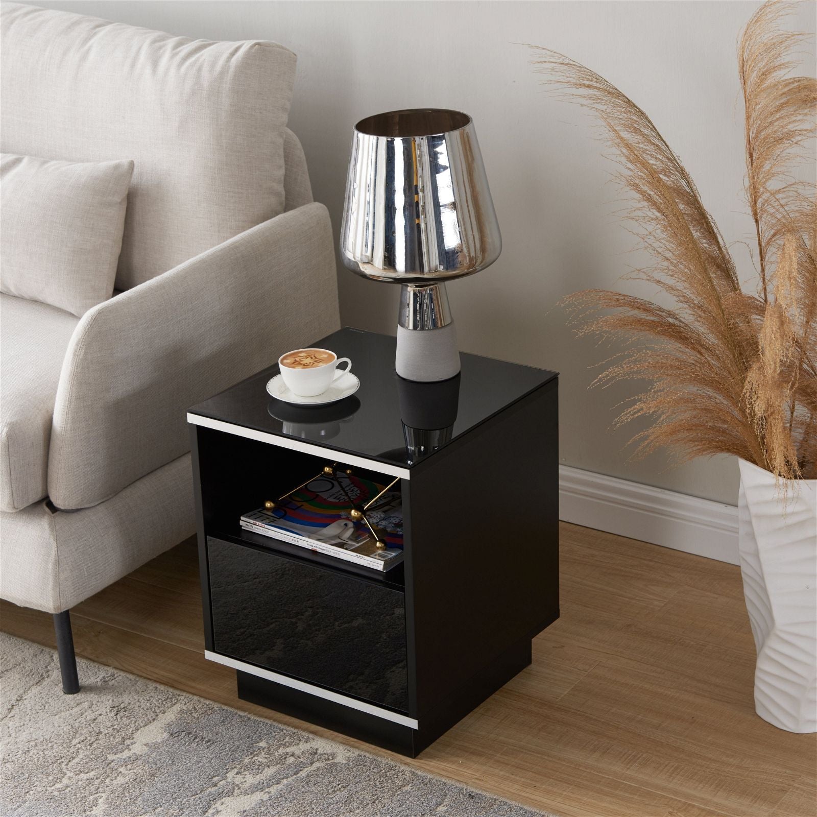 TITAN Modern Side Table - Black End Table for Living Room, Bedroom, or Office - Small Accent Table with Sturdy Metal Frame - Perfect for Coffee, Books, and Decor