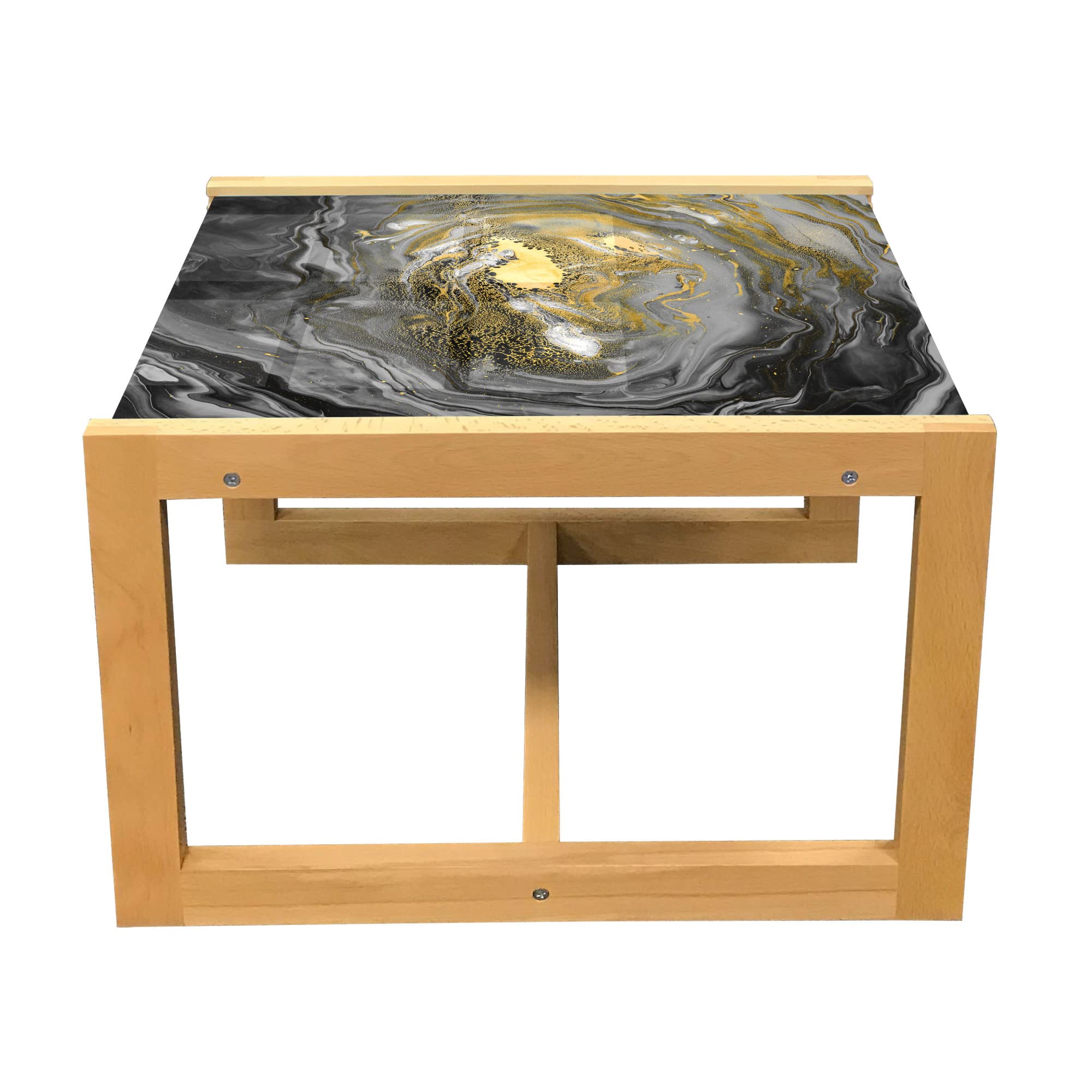 Ambesonne Modern Marble Coffee Table with Vortex Wave Design - Acrylic Glass Top & Wooden Frame - Grey, Pale Coffee & Mustard - Perfect for Offices, Dorms & Living Rooms