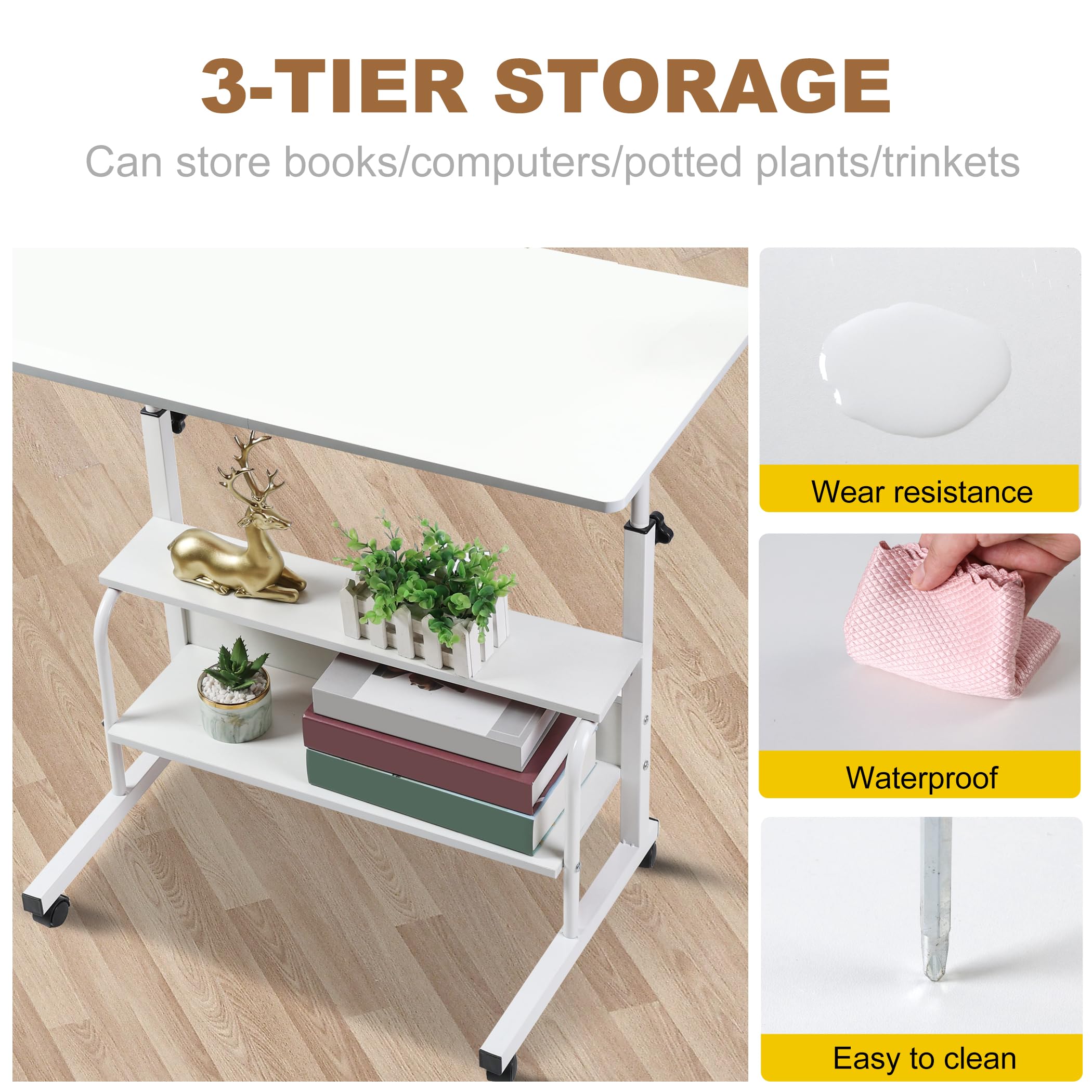 Adjustable Height Laptop Desk - 31.5x15.7 Inch Portable Standing Computer Table with Storage for Home Office, Bedroom & Small Spaces | Perfect for Working, Studying, Gaming & Sofa Use (White, Minimalist Design)