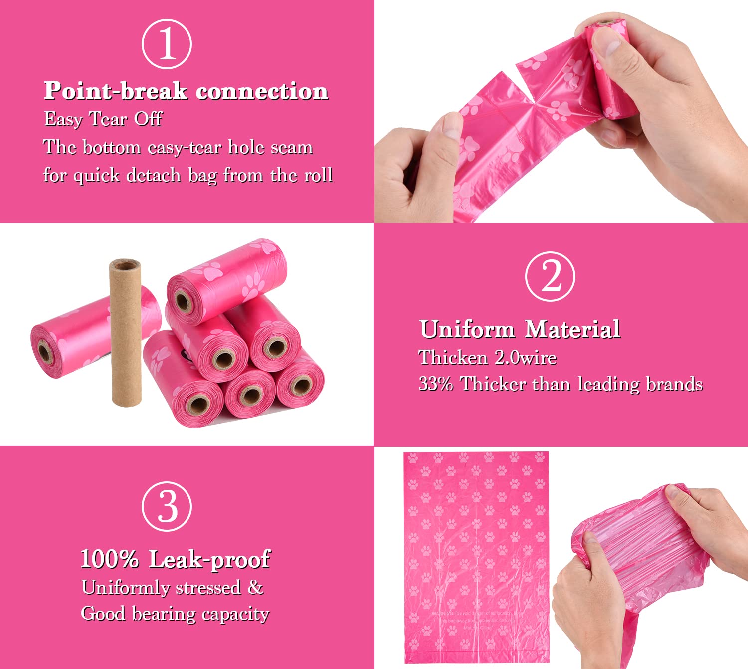 Biodegradable Dog Poop Bags with Holder - 240 Large Compostable Pet Waste Bags | Corn Starch Blended, Extra Thick & Leak Proof | Eco-Friendly Dog Walking & Park Cleanup (Pink)
