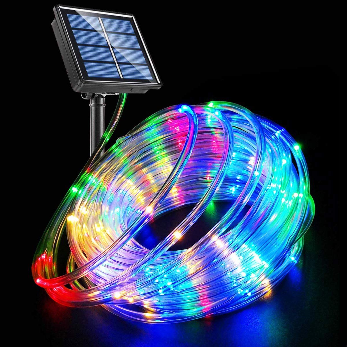 VICSOU 40Ft Solar Powered LED Rope Lights - 120 LEDs Color Changing String Lights with 8 Modes, Waterproof Outdoor/Indoor Fairy Lights for Garden, Patio, Christmas, Party, Camping & Holiday Decorations (1 Pack) - Perfect for Backyard Lighting, Wedding Decor and Landscape Accent