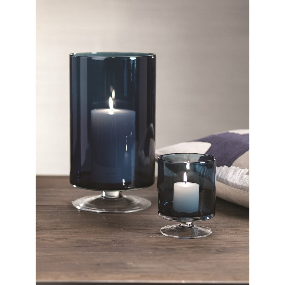 Algarve 13.5-Inch Tall Hurricane Glass Candle Holder with Footed Base in Midnight Blue - Perfect for Wedding Centerpieces, Home Decor, and Romantic Dinner Settings
