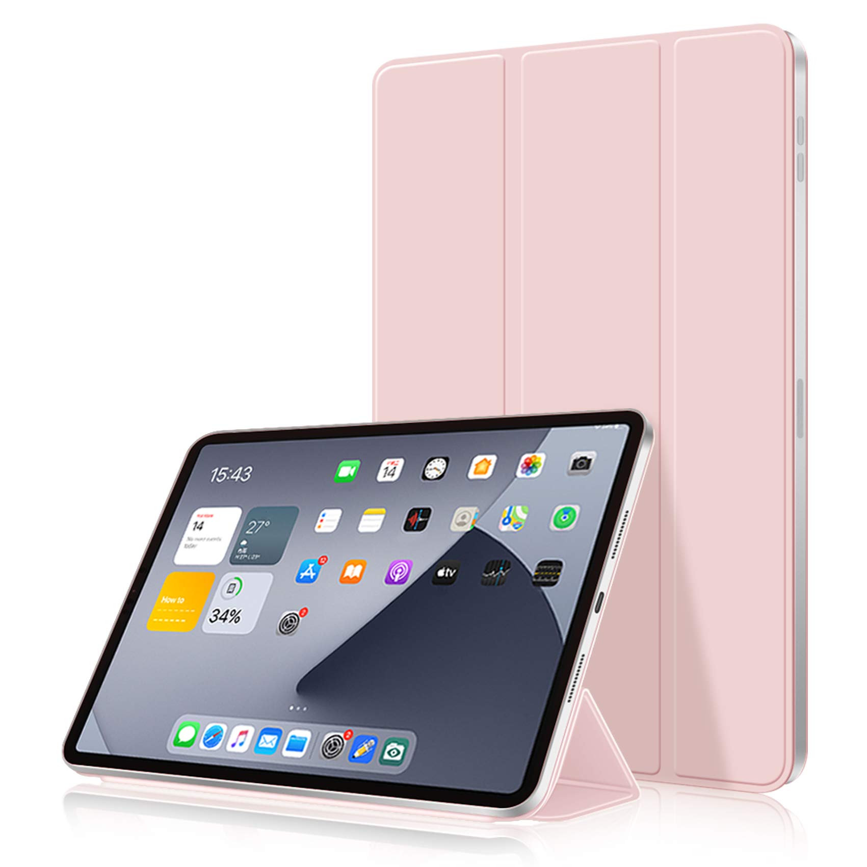 Aoub Magnetic Trifold Stand Smart Cover for iPad Air 11 Inch (M3/M2 2025/2024) & iPad Air 5th/4th Gen 10.9 Inch (2022/2020) - Slim Protective Case with Pencil Charging Support in Baby Pink | Perfect for Work, Study & Travel