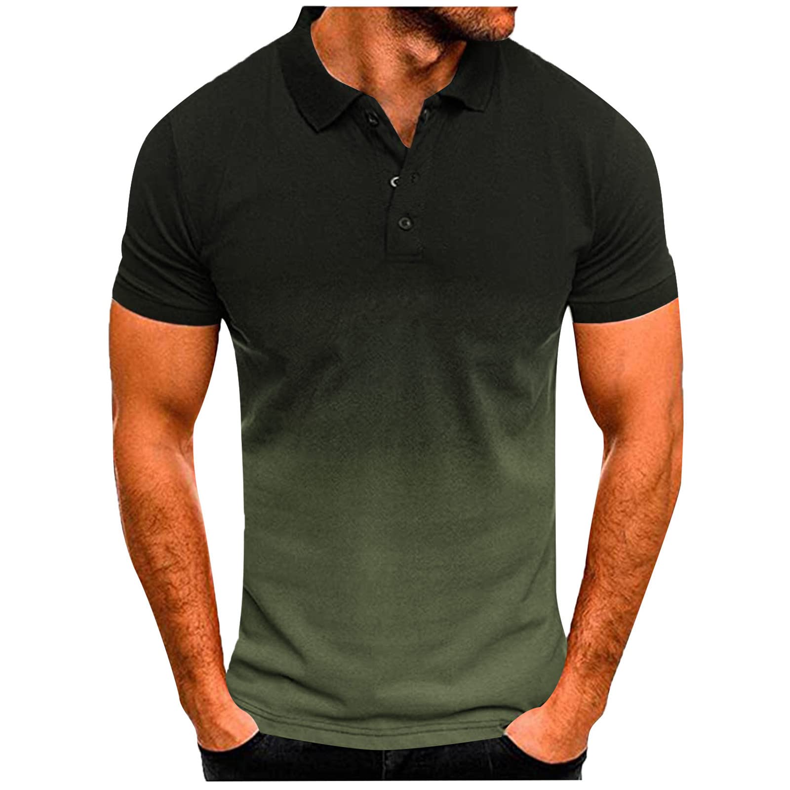 **Men's Henley Shirts Short Sleeve Crew Neck Casual T-Shirts for Summer, Workout, Gym & Sports | Gradient Lapel Tee Tops for Outdoor Activities & Daily Wear**