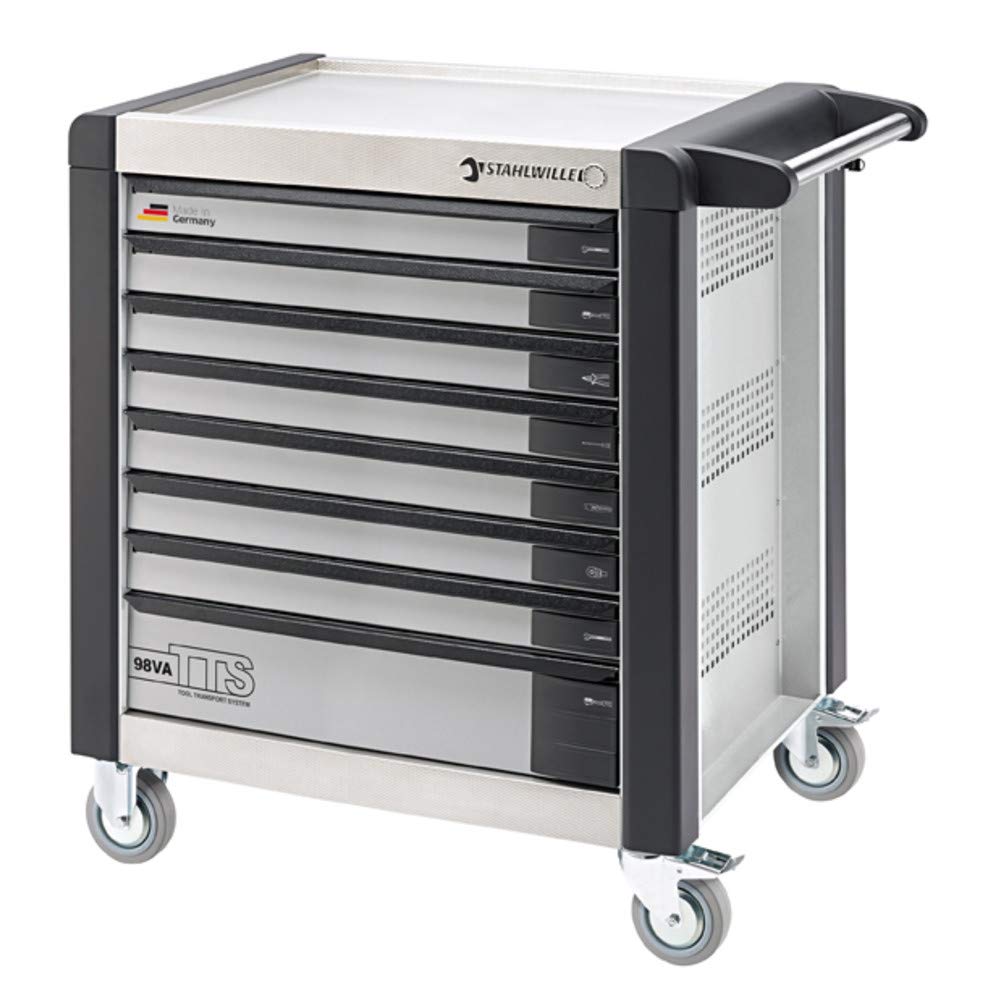Stahlwille 98VA/8 Professional 8-Drawer Tool Trolley TTS in Green - Heavy Duty Rolling Tool Chest for Mechanics & Workshop Organization