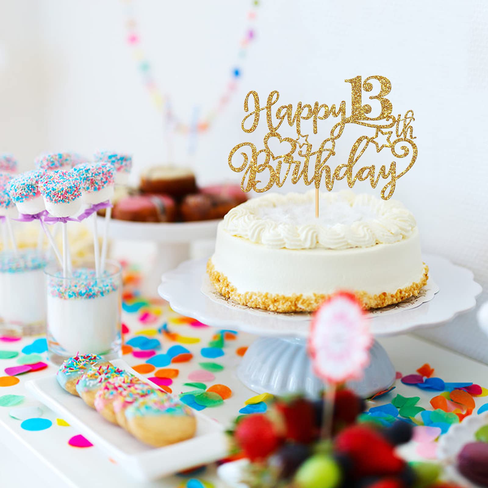 Happy 13th Birthday Cake Topper - Gold Glitter Teenager Cake Decorations for Boys & Girls - Perfect for Thirteen Year Old Birthday Party Supplies & Celebrations
