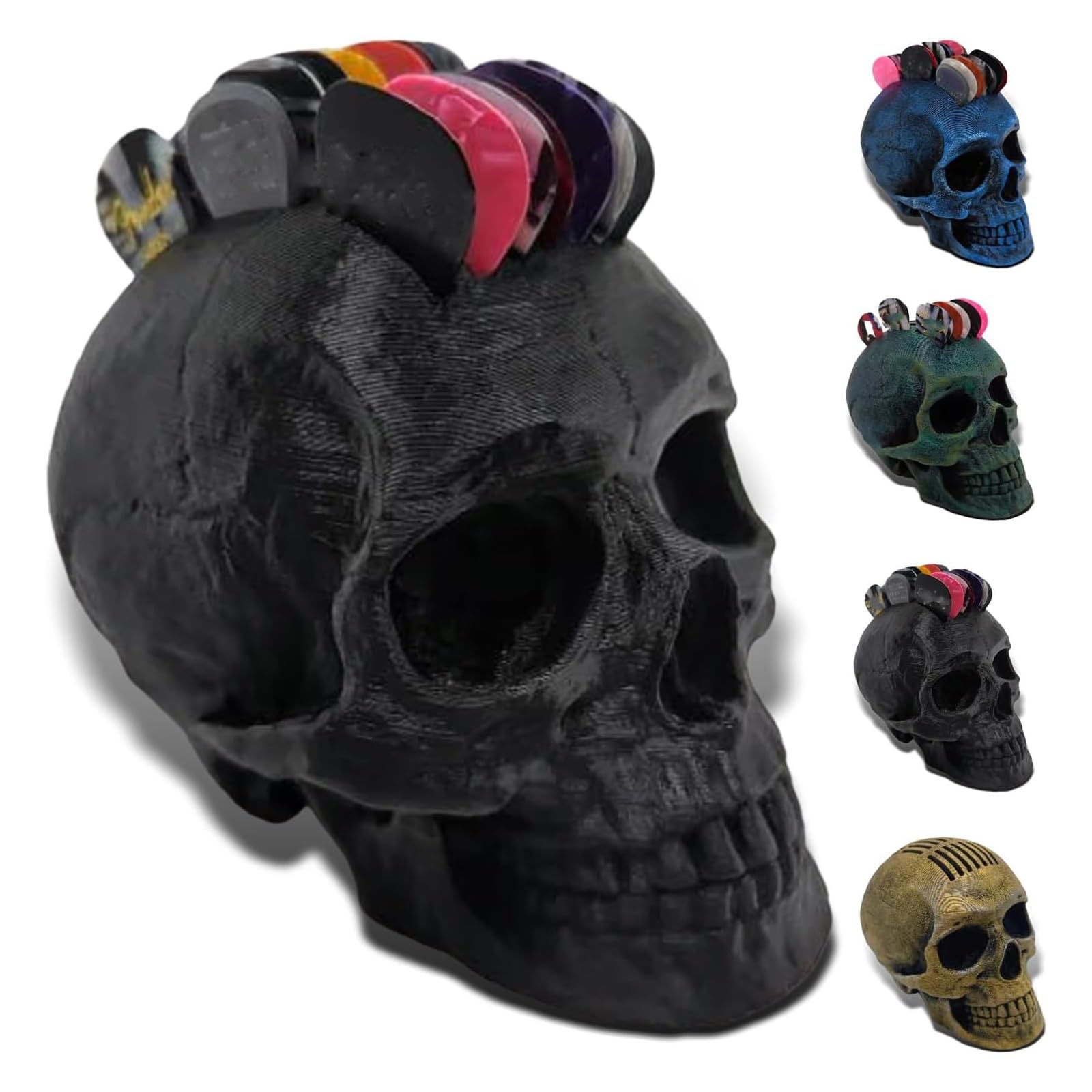 Skull Mohawk Guitar Pick Holder - Gothic Realistic Skull-Shaped Pick Holder for Electric & Acoustic Guitars - Perfect Gift for Guitarists & Rock Music Lovers (Black) - Great for Stage Performances, Band Practice & Music Studio Decor