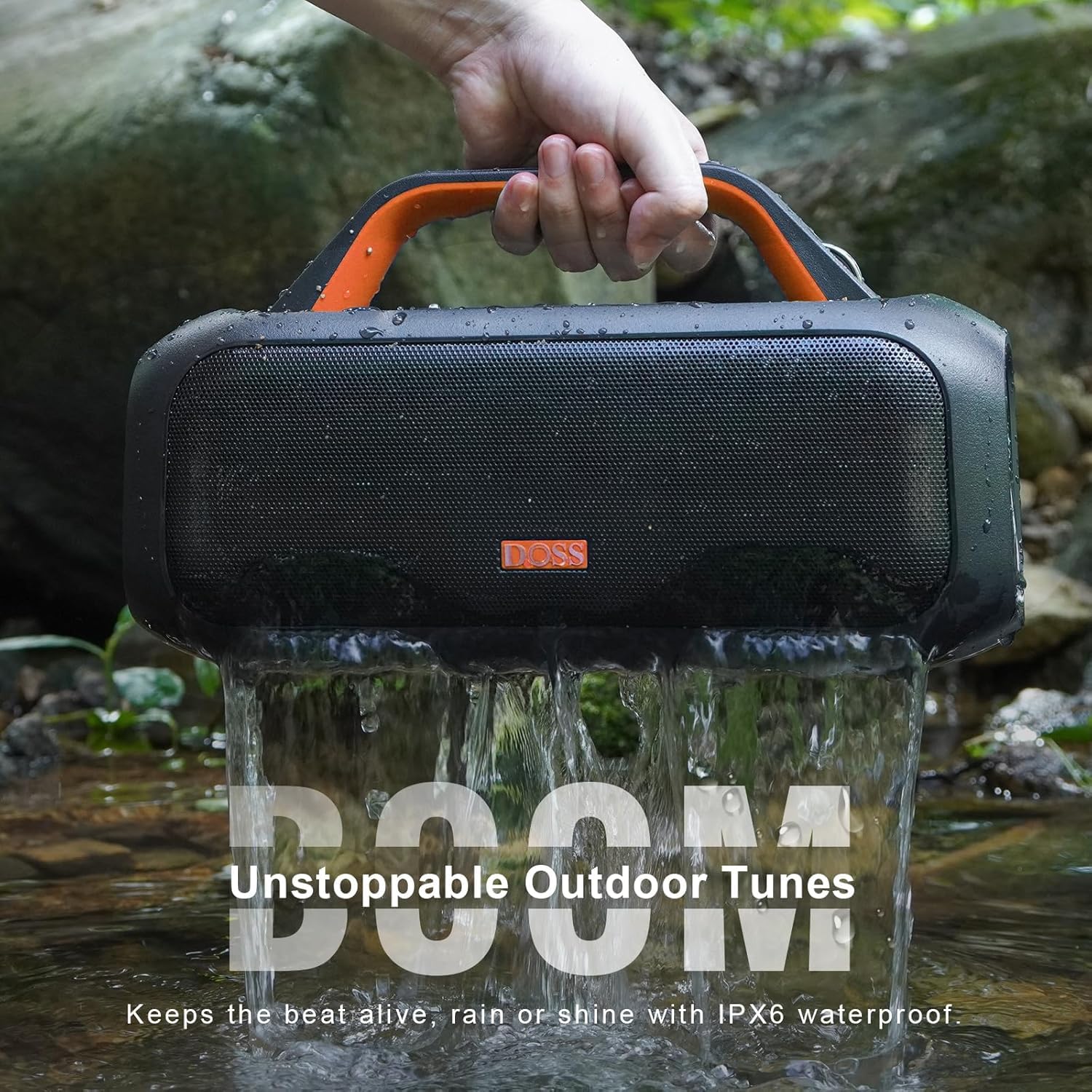 DOSS Extreme Boom S Bluetooth Speaker - 60W Wireless Portable Speaker with Stereo Sound, Rich Bass, IPX6 Waterproof, 25H Playtime, TWS & LED Lights - Perfect for Camping, Beach, Pool Parties & Outdoor Adventures (Orange)