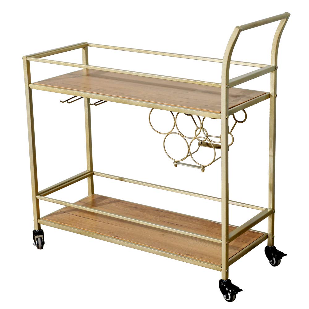 Gold Bar Serving Cart - Portable Drink & Beverage Cart for Kitchen, Party, Dining Room & Living Room - Ideal for Home Entertaining, Cocktail Mixing & Hosting Guests