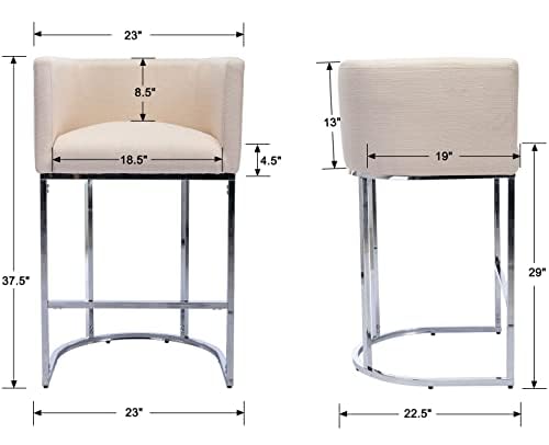 Modern Counter Height Linen Fabric Upholstered Kitchen Stools Set of 4 - 29 Inch Cream Counter Stools with Chrome Metal Frame for Kitchen Island, Breakfast Bar & Dining Room
