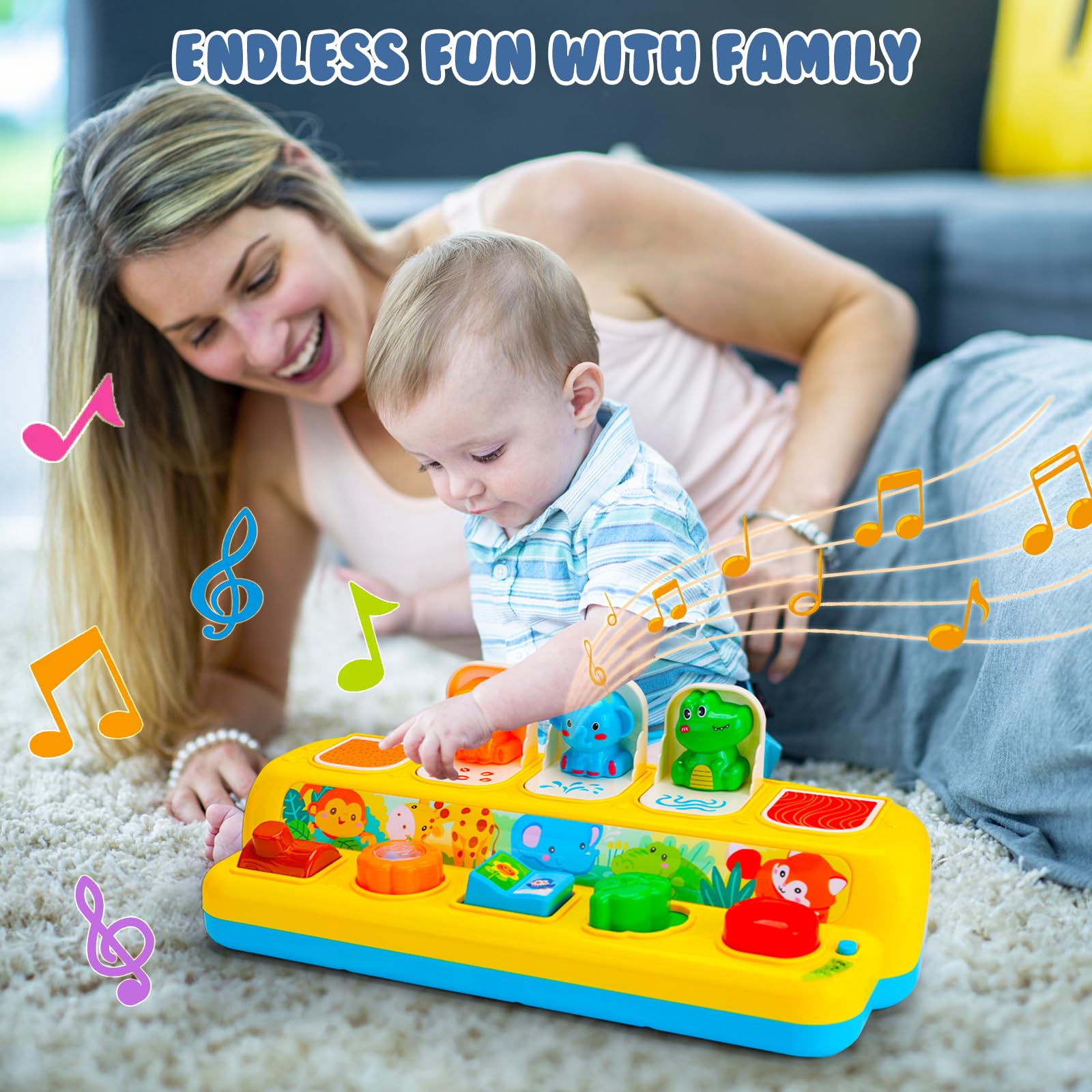 Interactive Pop-Up Animal Toys with Music & Light - Montessori Learning Toys for Babies 1-2 Years - Perfect Gift for Toddlers' Early Development