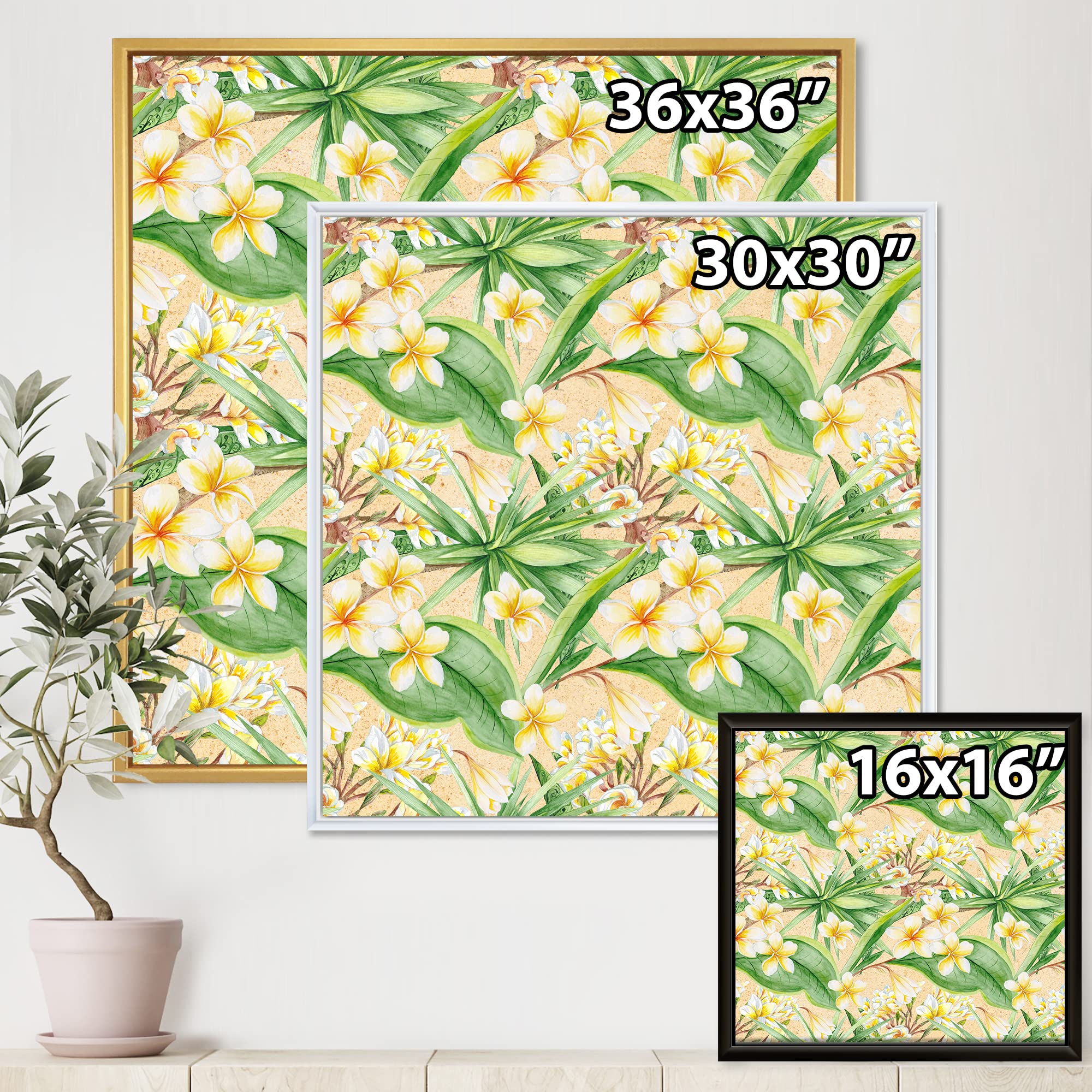 Tropical Foliage & Yellow Flowers XIII - Modern Framed Canvas Wall Art Print for Living Room, Bedroom & Office Decor